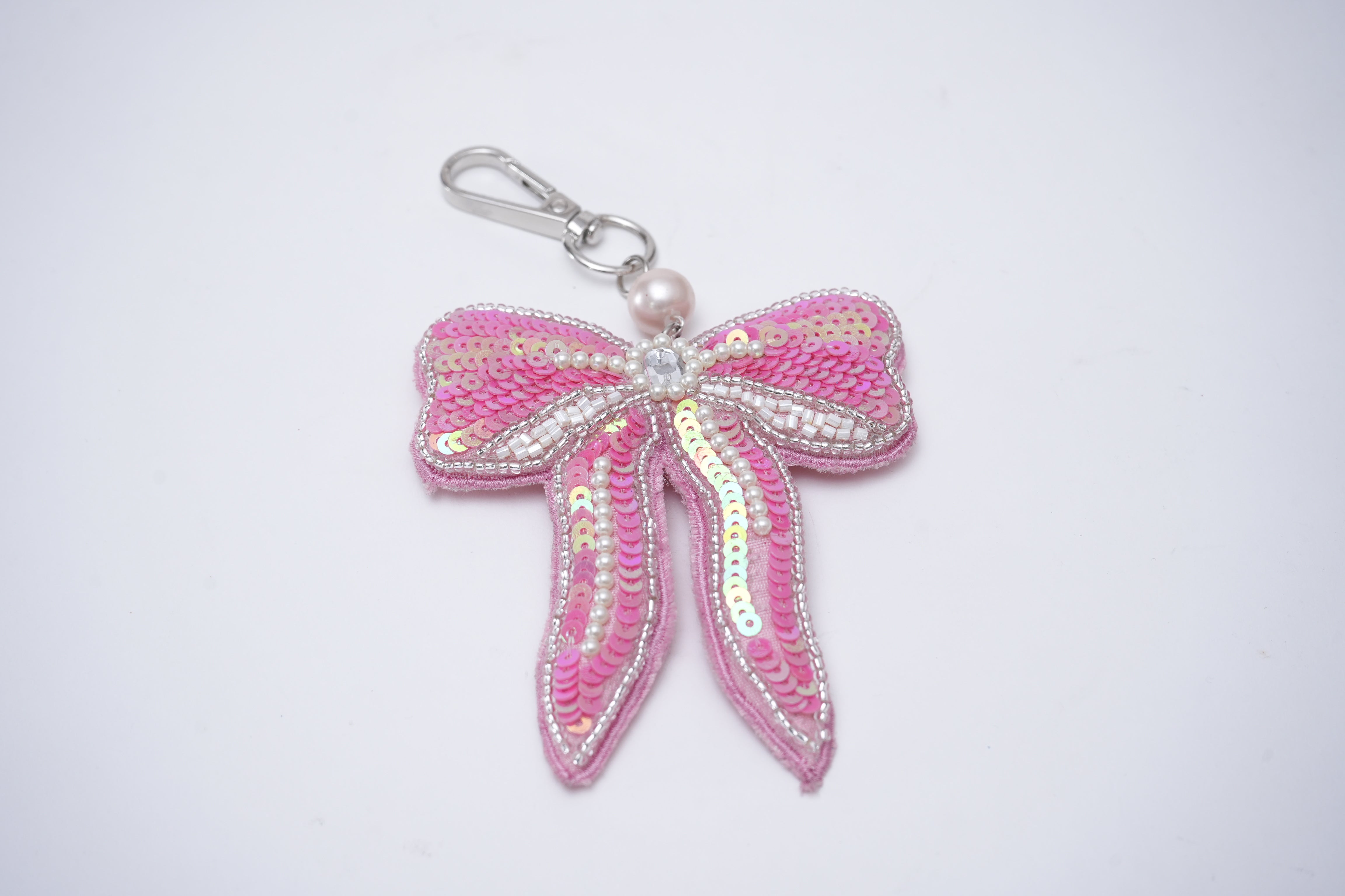 Pink Bow Hand Embroidered Bag Charm for Valentine's Day