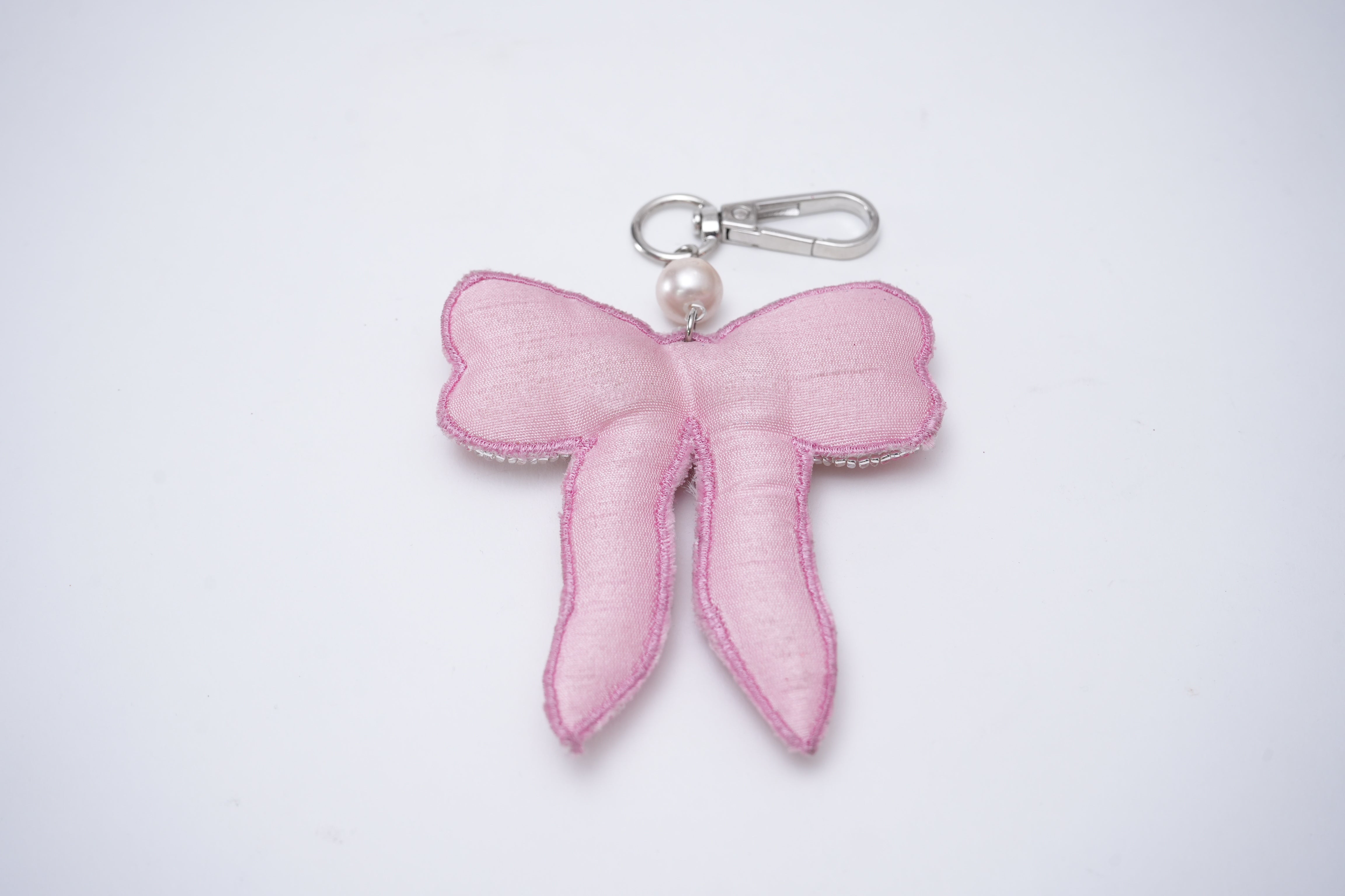 Pink Bow Hand Embroidered Bag Charm for Valentine's Day