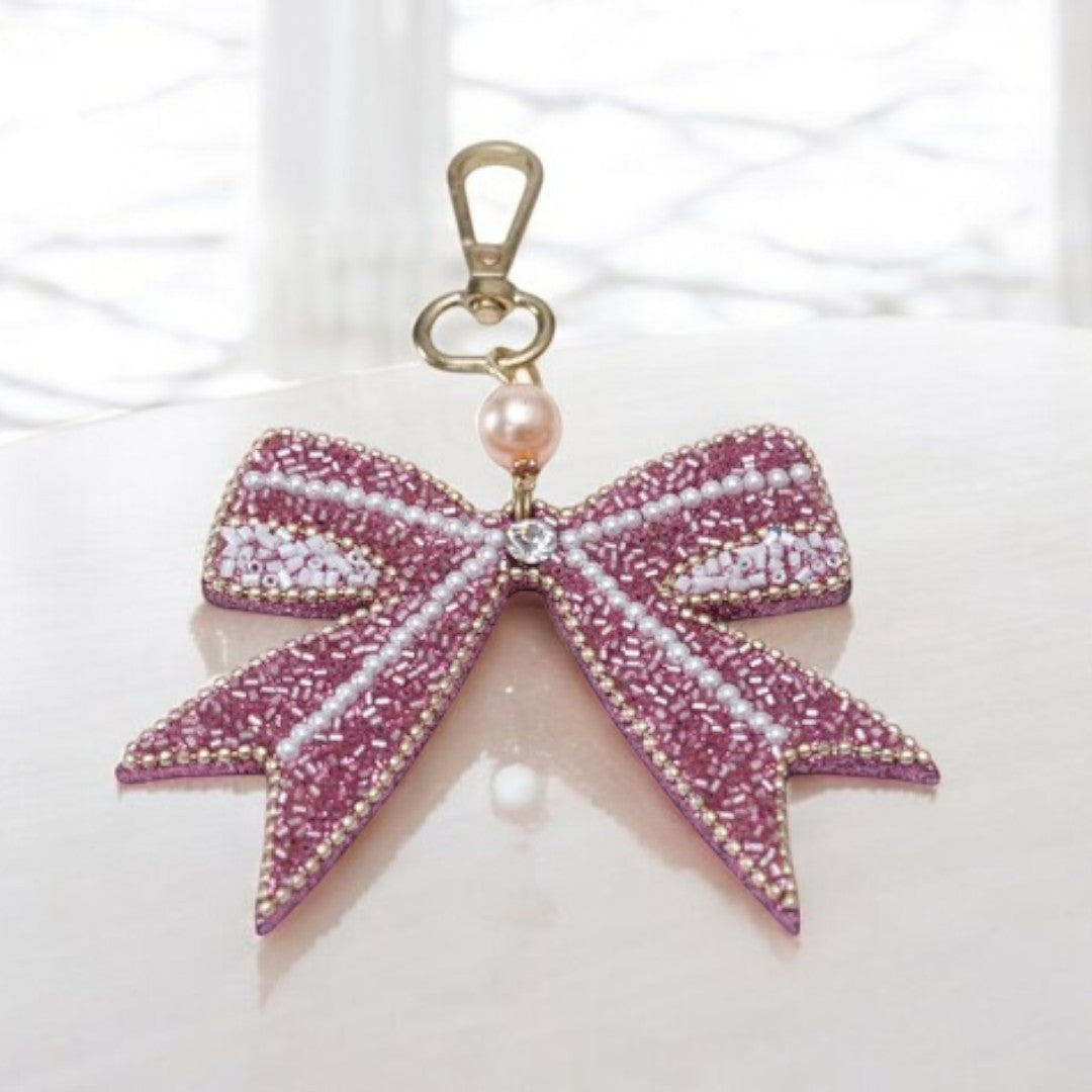 Pink Lacquered Bow Bag Charm for Valentine's Day
