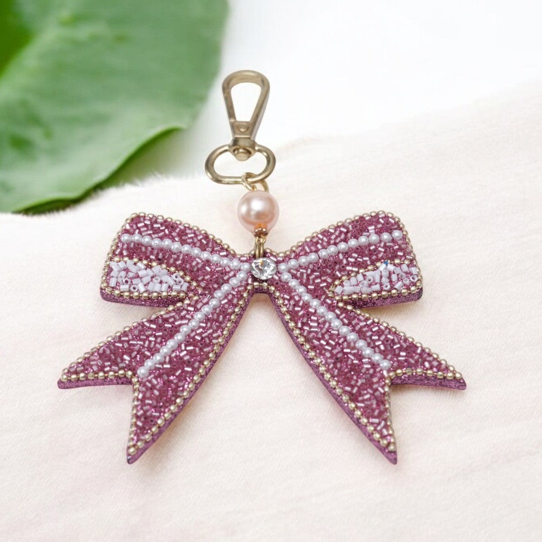 Pink Lacquered Bow Bag Charm for Valentine's Day