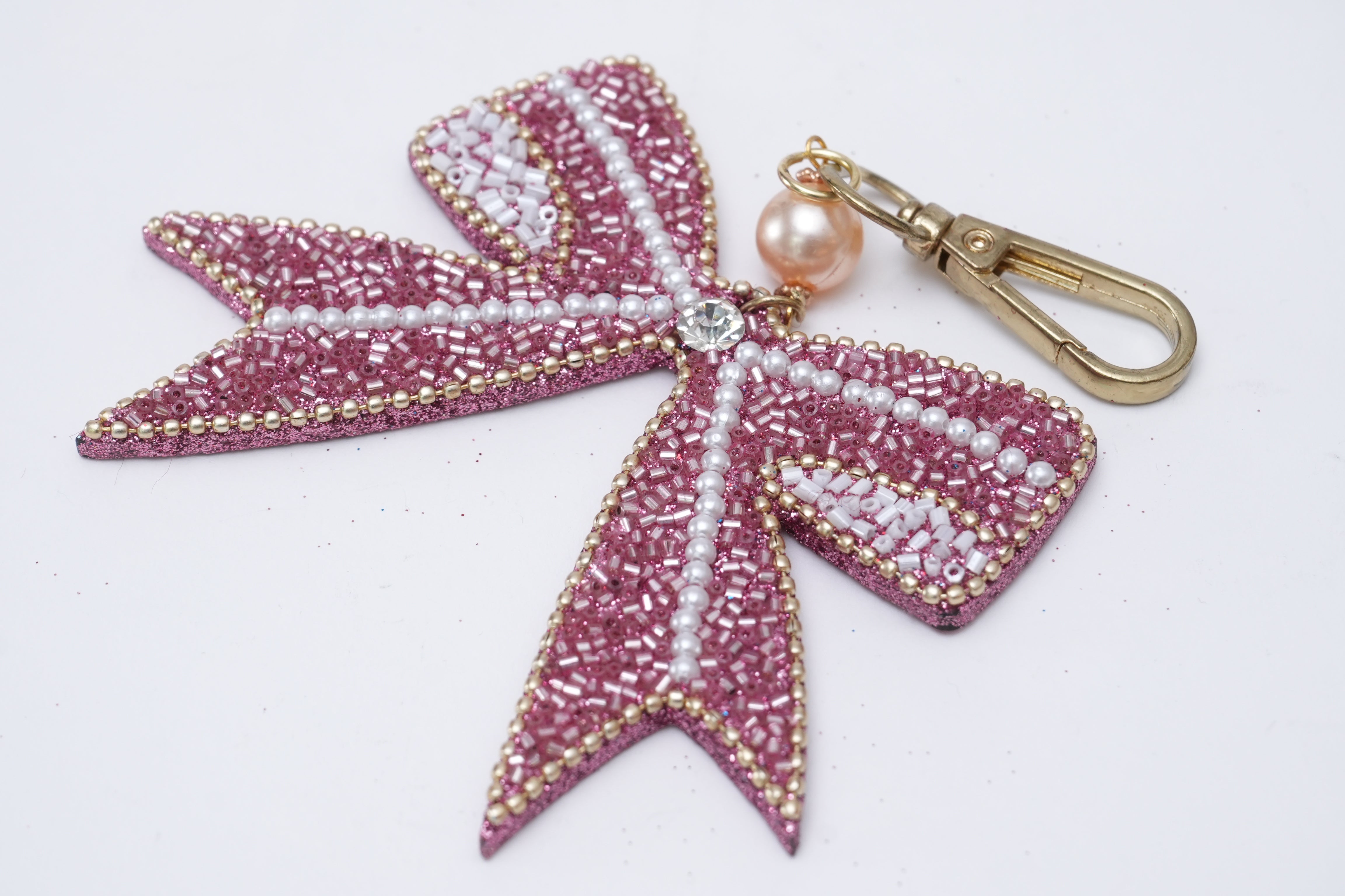 Pink Lacquered Bow Bag Charm for Valentine's Day