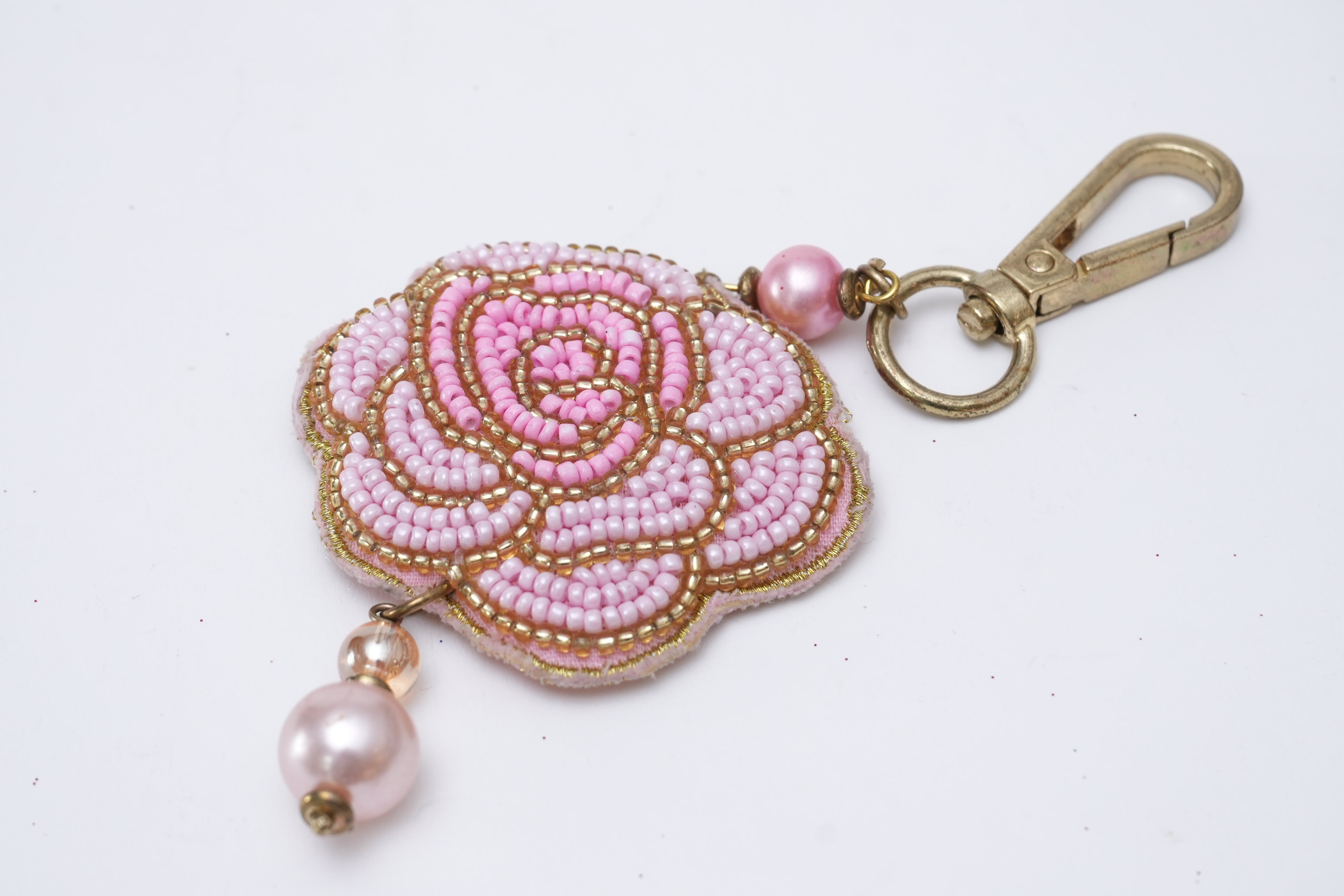 Pink Beaded Hand Embroidered Bag Charm for Valentine's Day