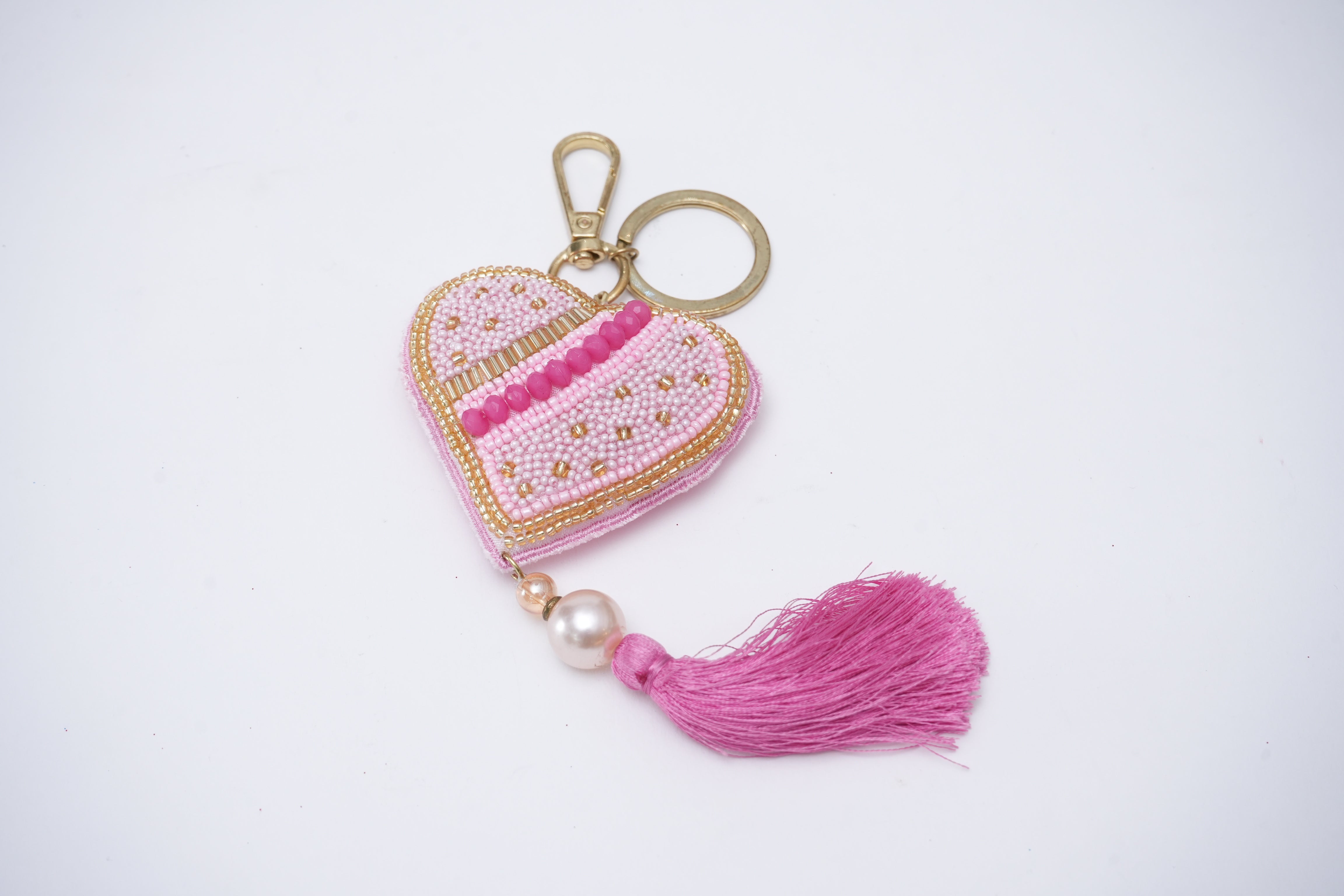 Heart shaped Hand Embroidered Bag Charm for Valentine's Day