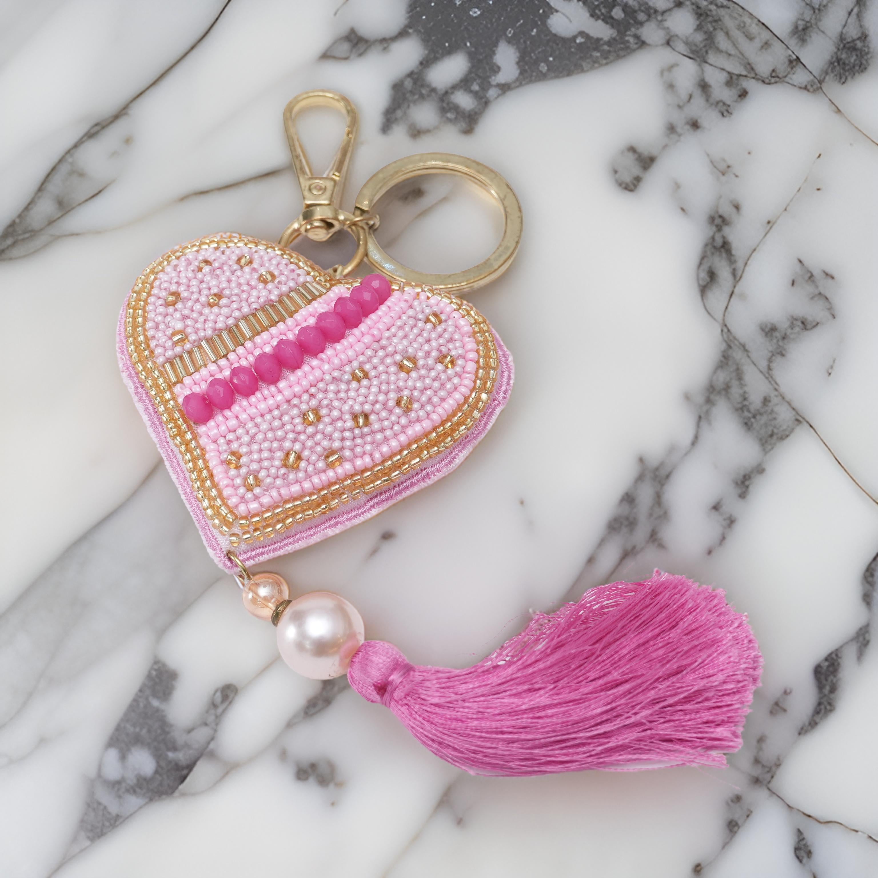 Heart shaped Hand Embroidered Bag Charm for Valentine's Day