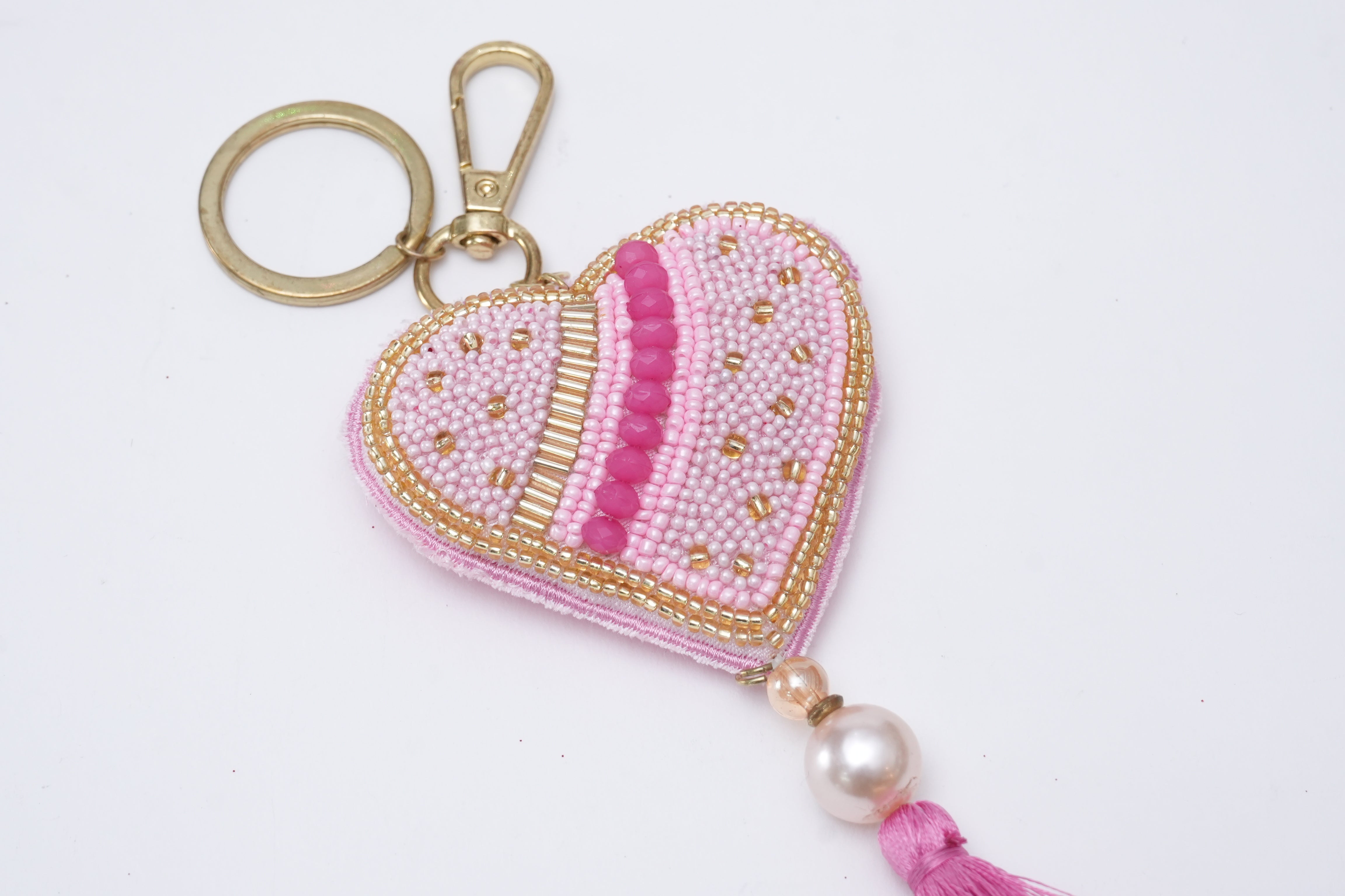 Heart shaped Hand Embroidered Bag Charm for Valentine's Day