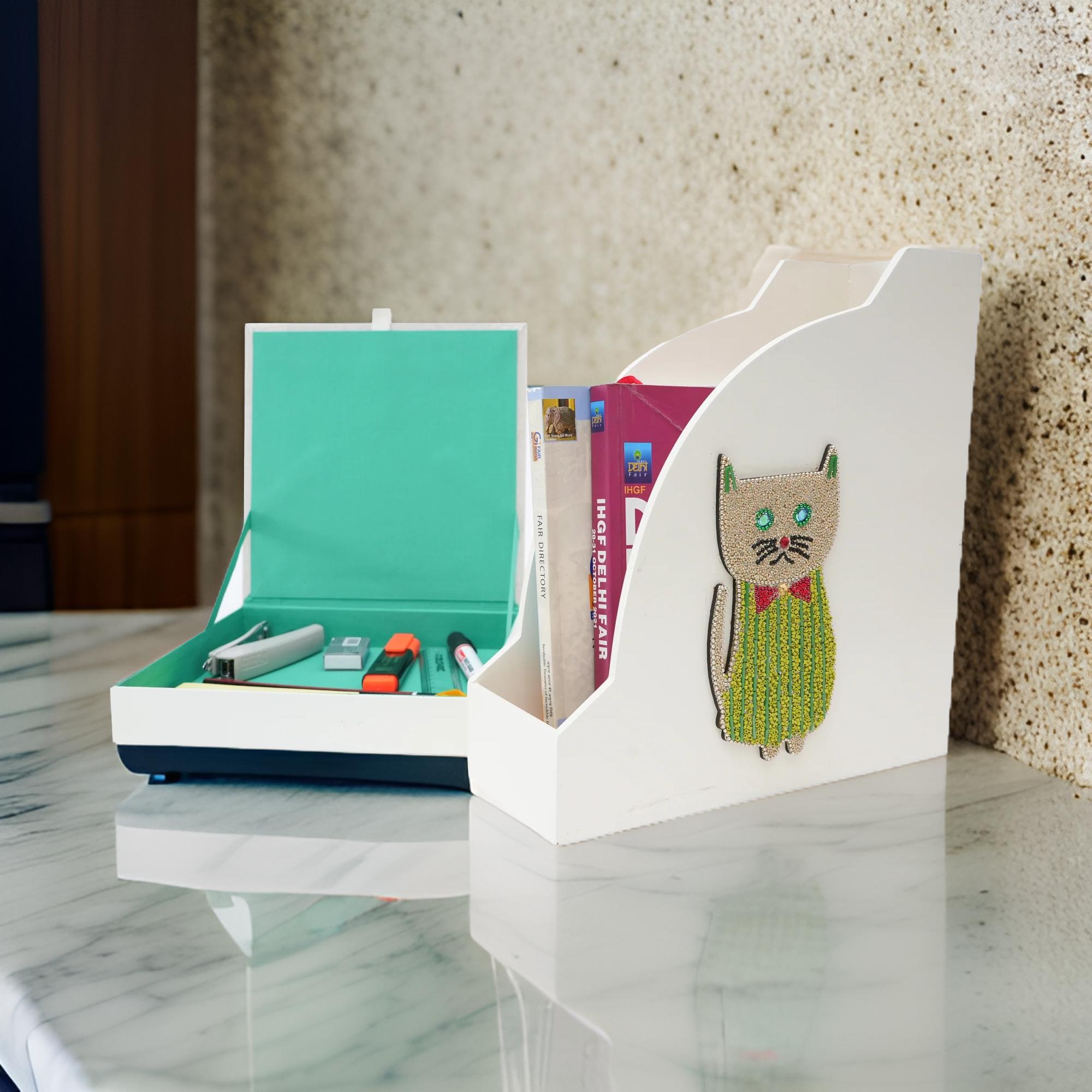 Cat Designed Magazine Holder & Stationery Organizer (Set of 2)