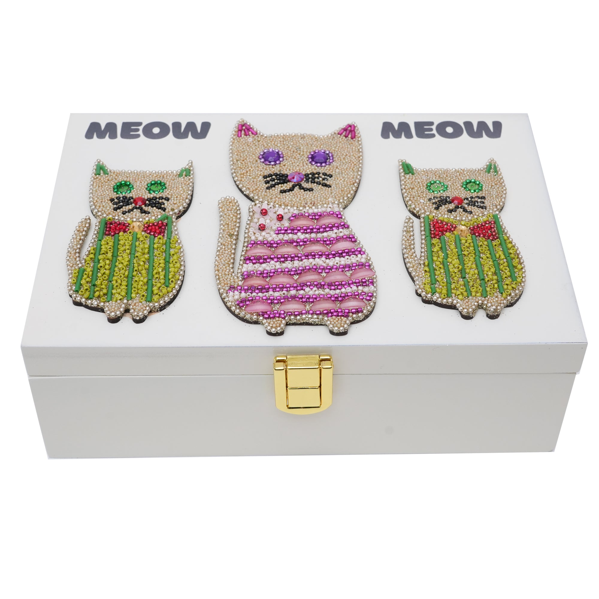 Cat Beaded Design Storage Box for Kids
