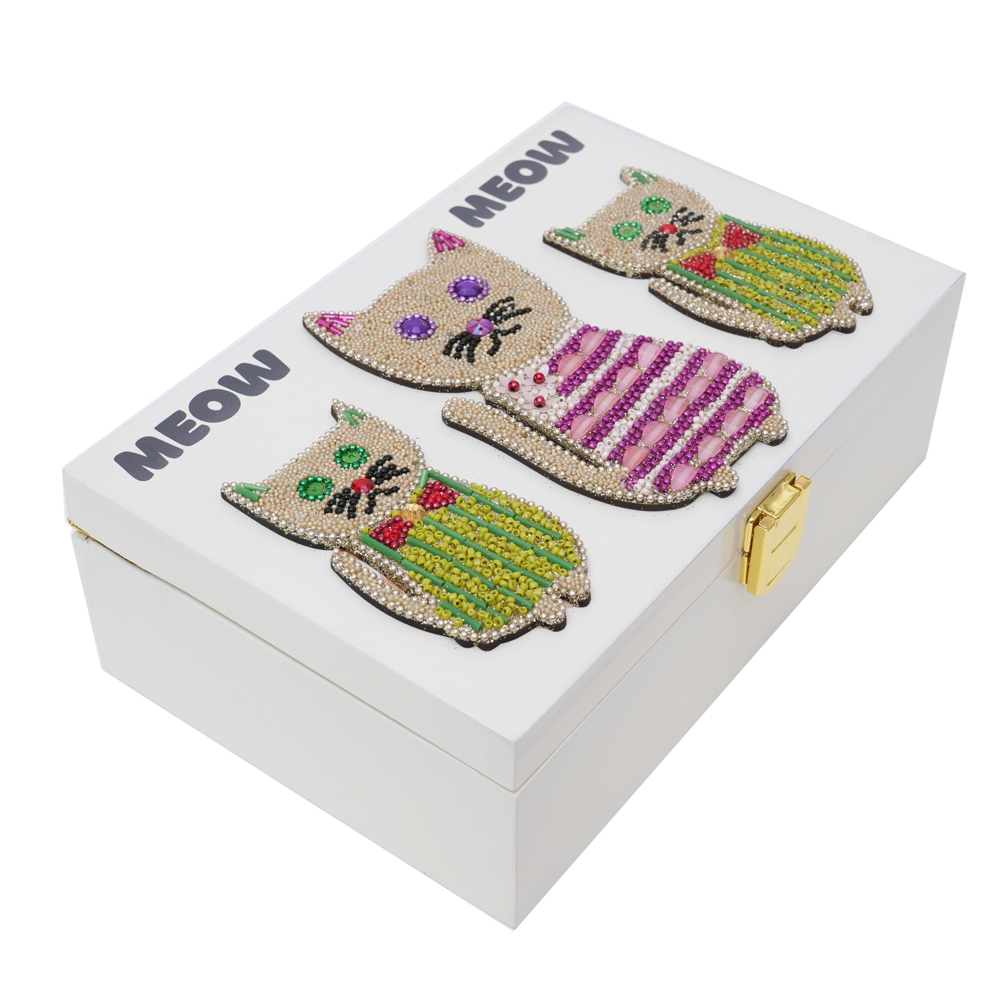 Cat Beaded Design Storage Box for Kids