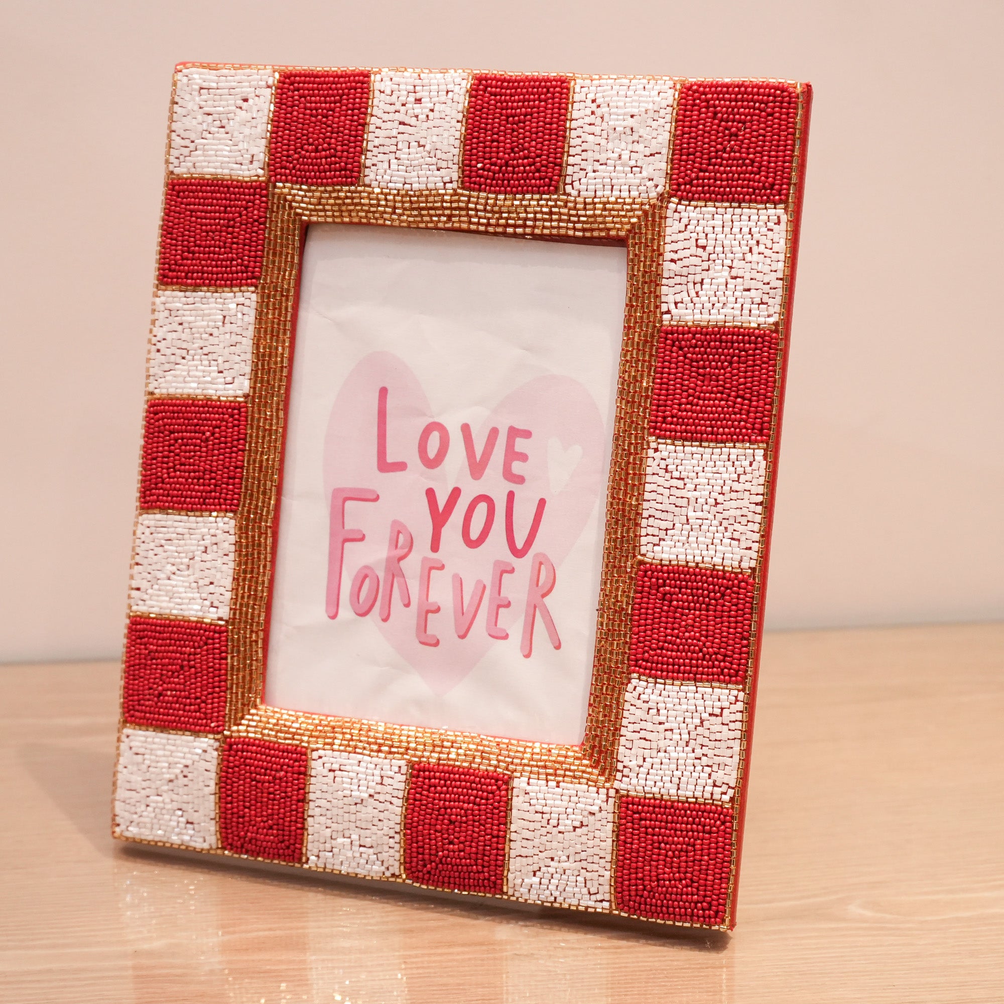 Red & White Beaded Picture Frame