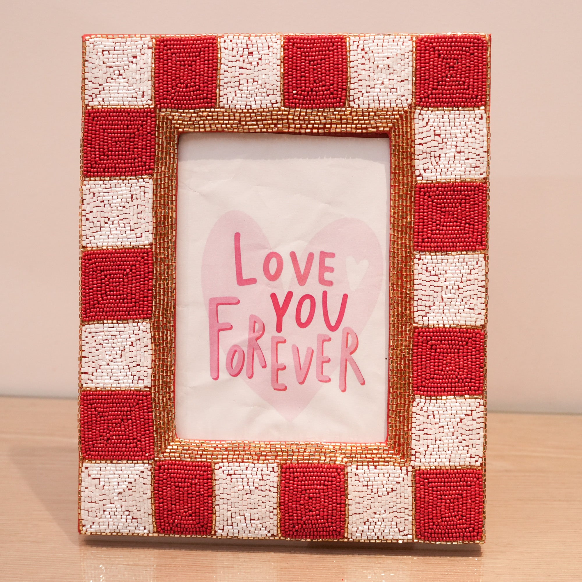 Red & White Beaded Picture Frame