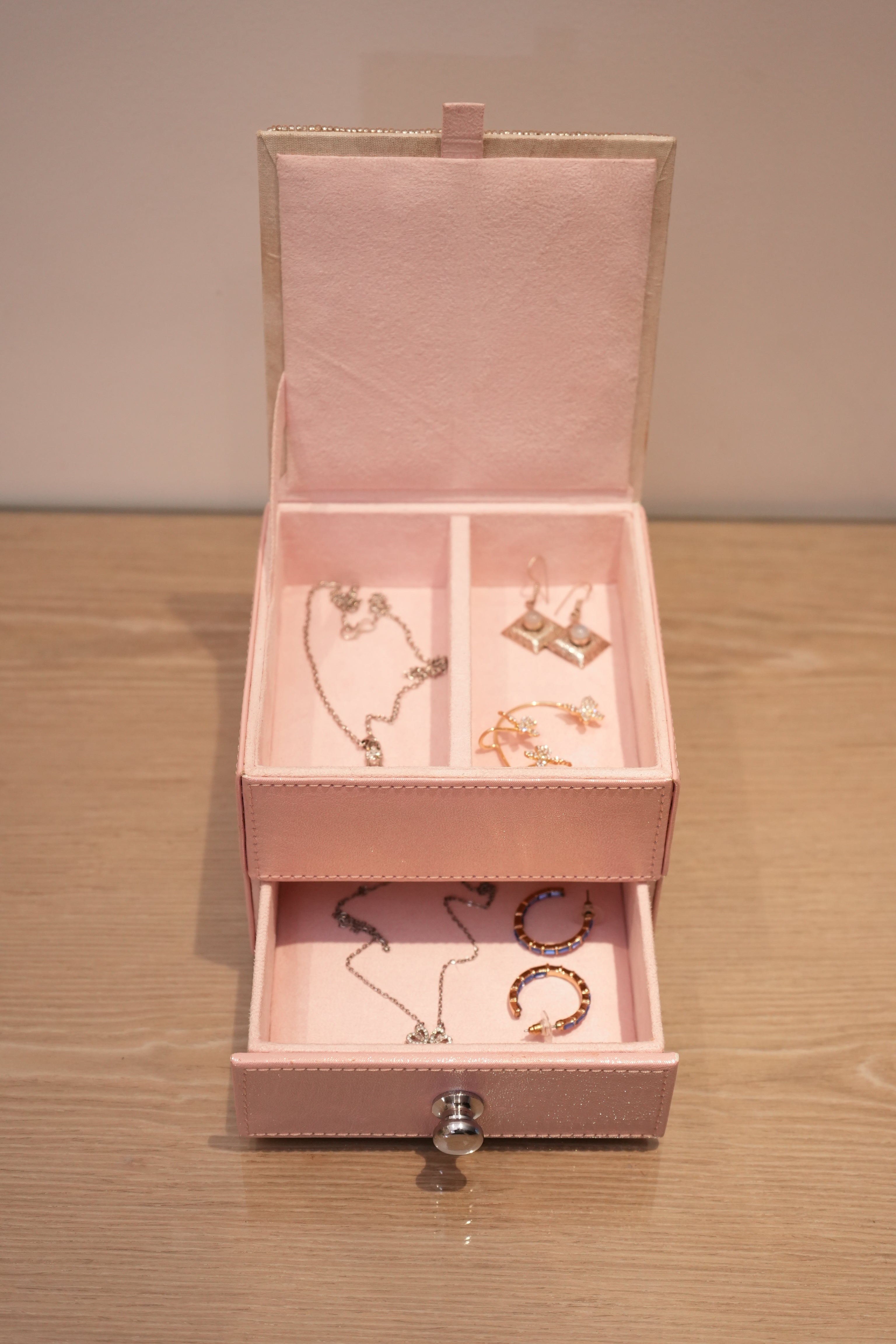 Fabric Glass Beaded Jewellery Drawer Box for Valentine Day