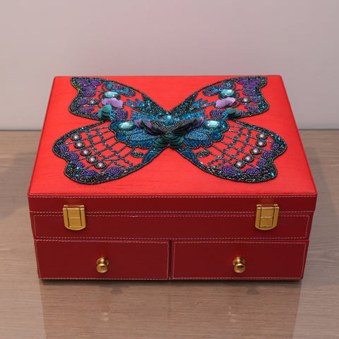 Embroidered Butterfly Jewelry Box With Mirror