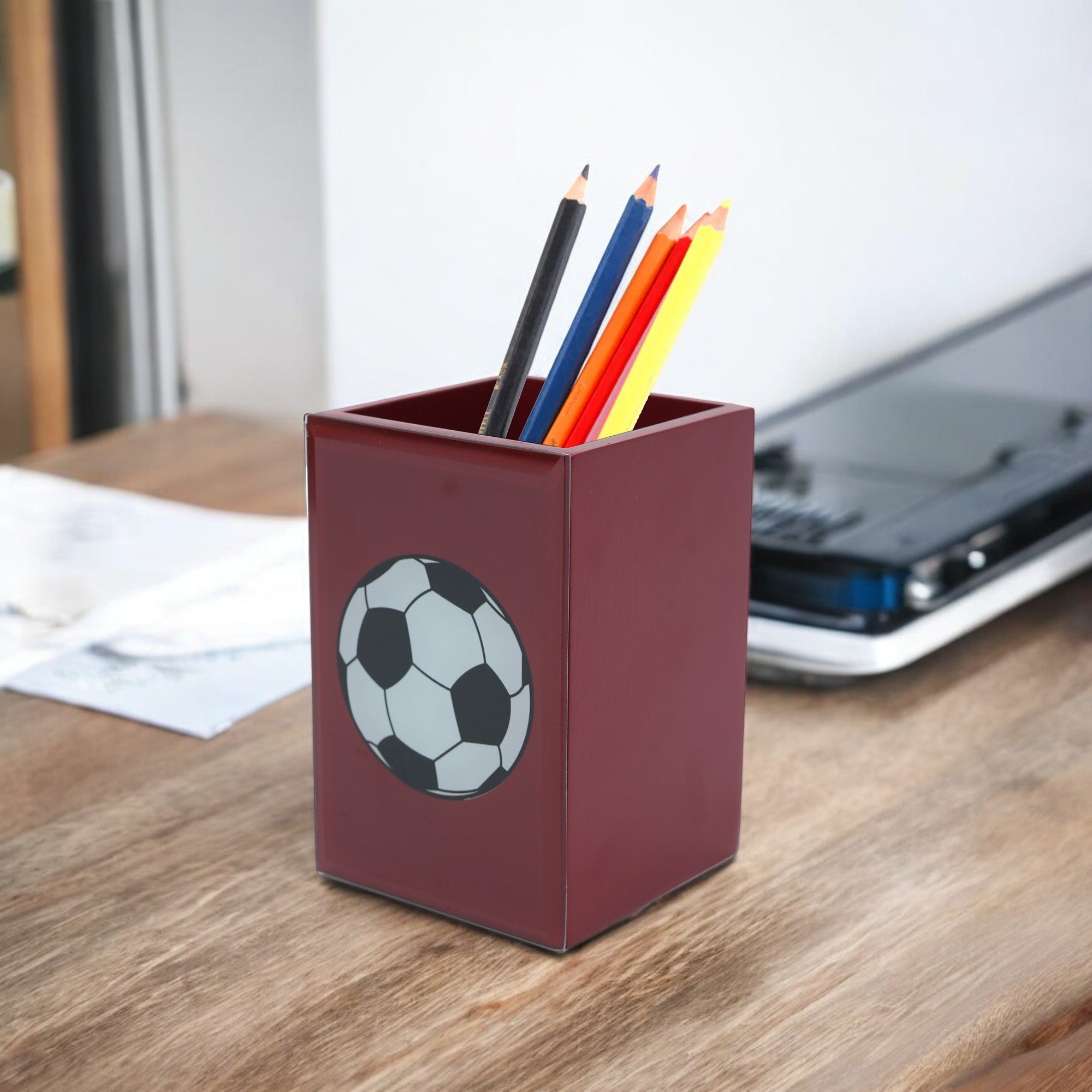Premium Glass Pen Holder with Football Design