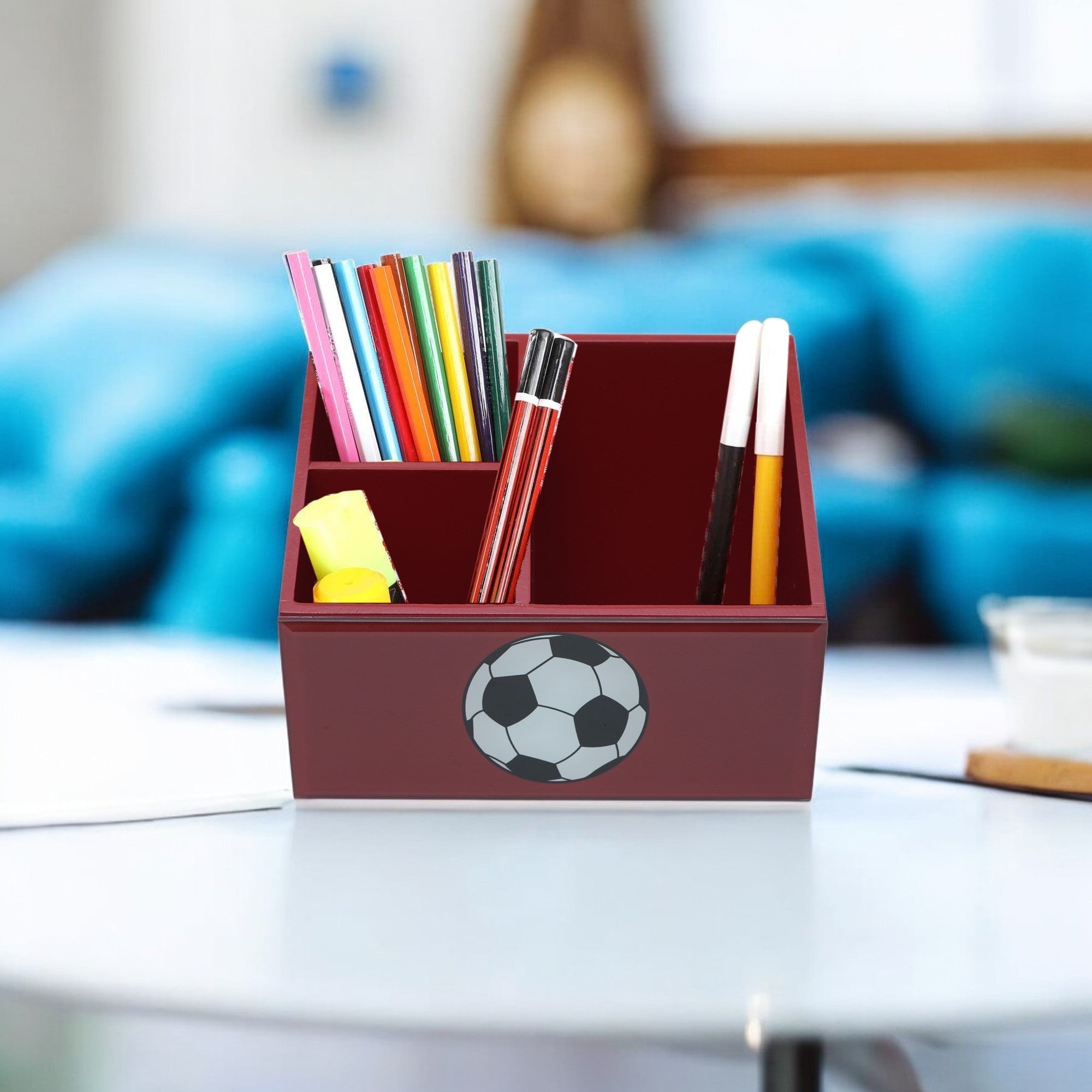 Premium Glass Stationery Desk Organizer with Football Design