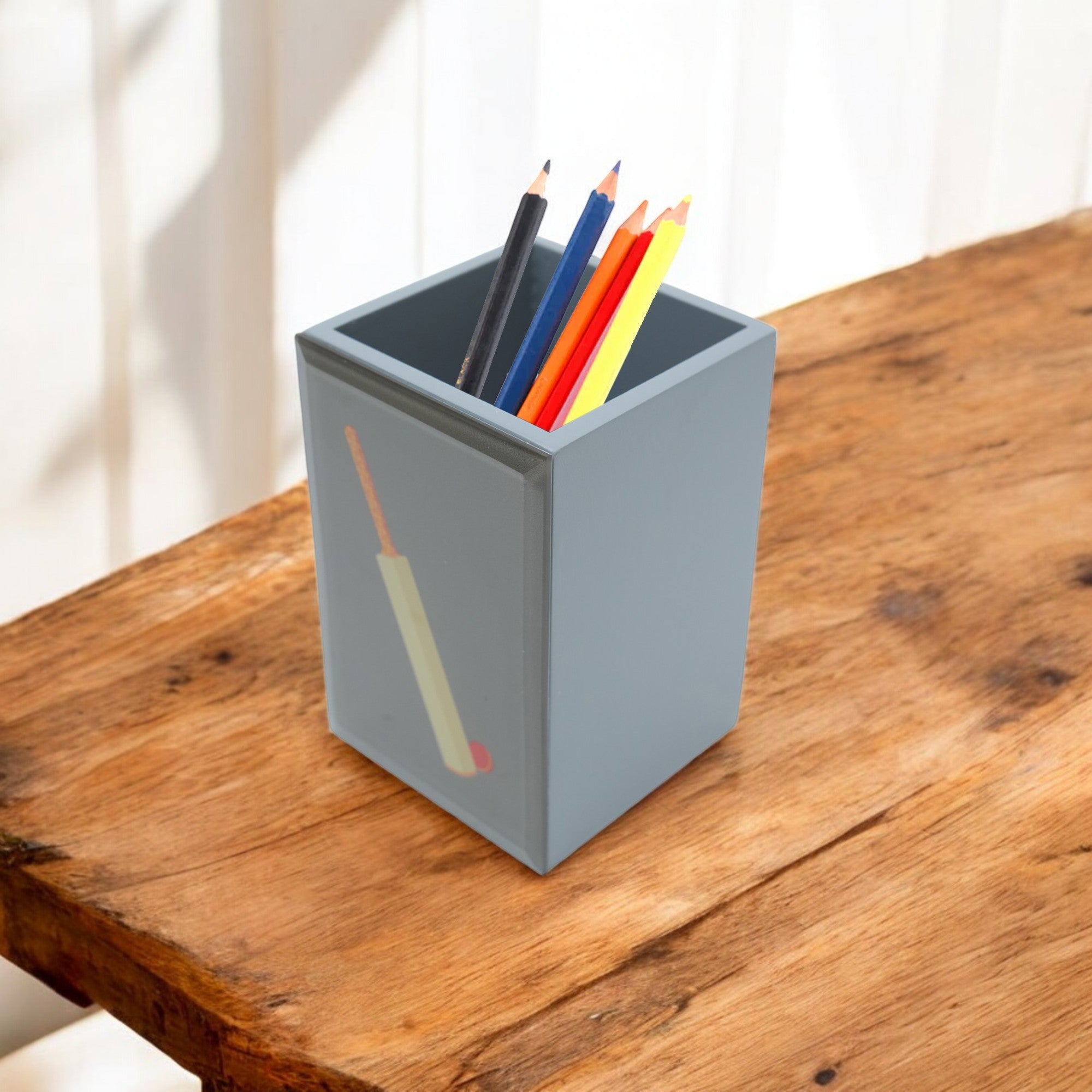 Premium Glass Pen Holder with Cricket Bat Design