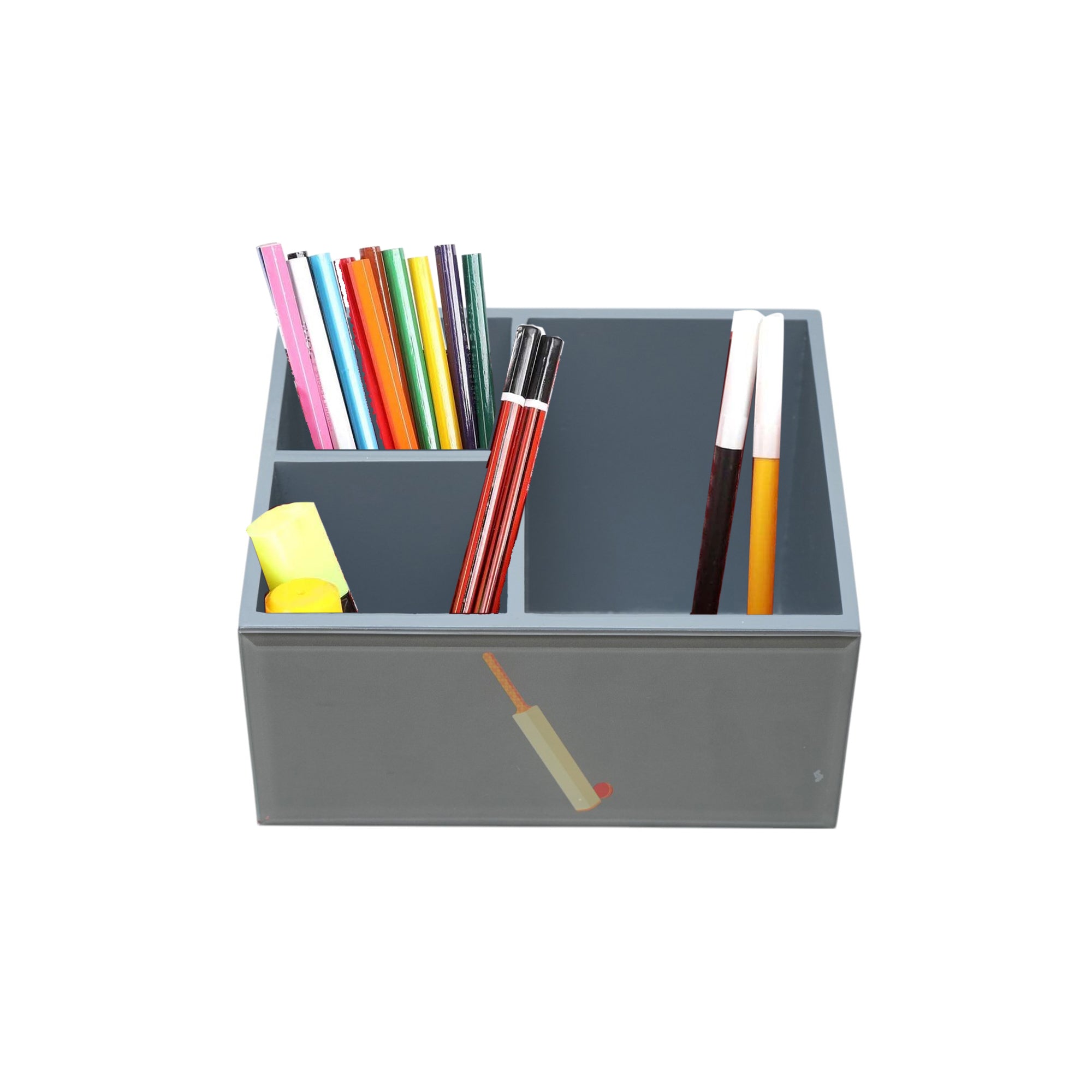 Premium Glass Stationery Desk Organizer with  Cricket Bat Design