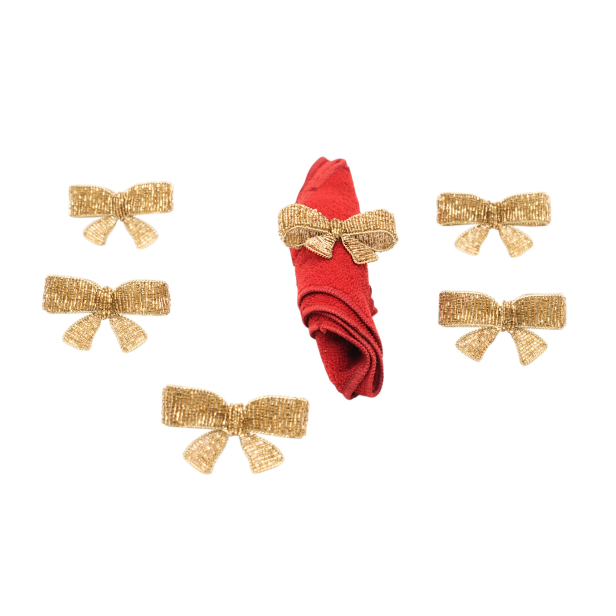 Bow shape Gold Beaded Napkin Ring Set of Six