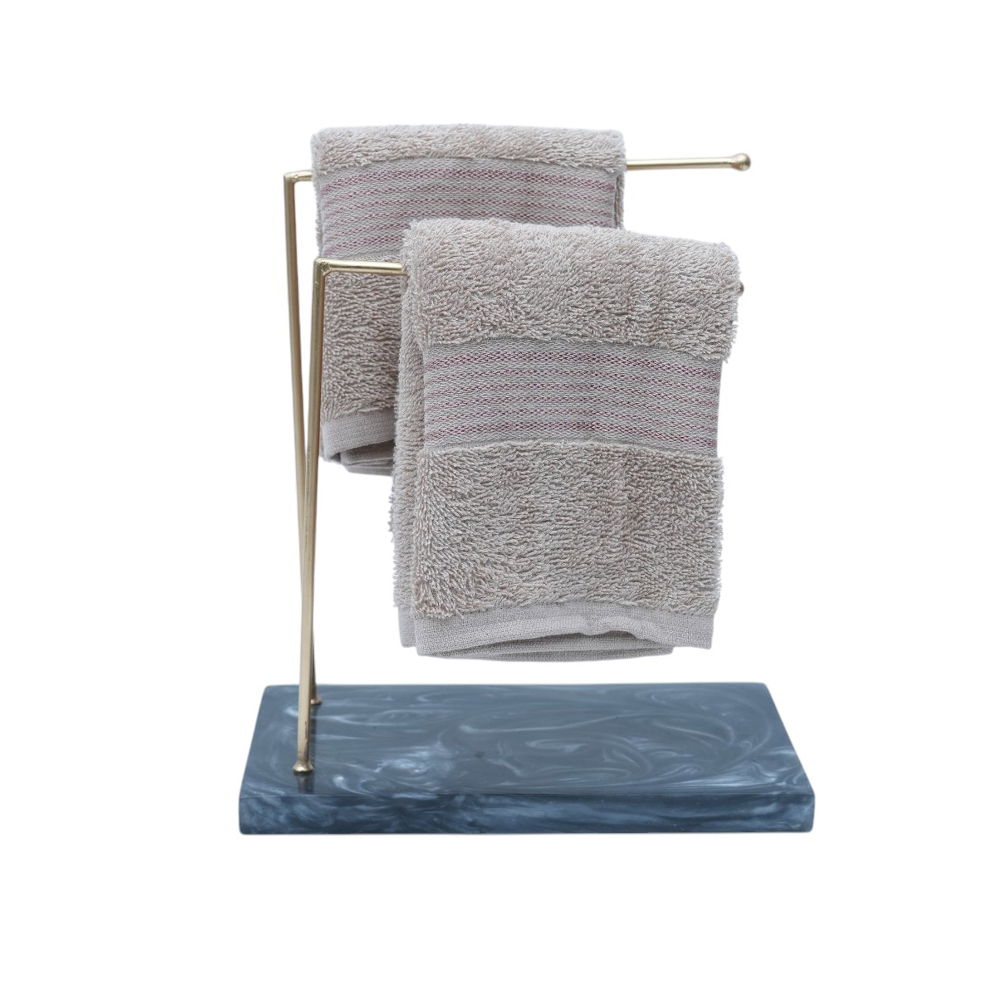 Luxury Dual Gold Metal Towel Stand With Black Resin Base