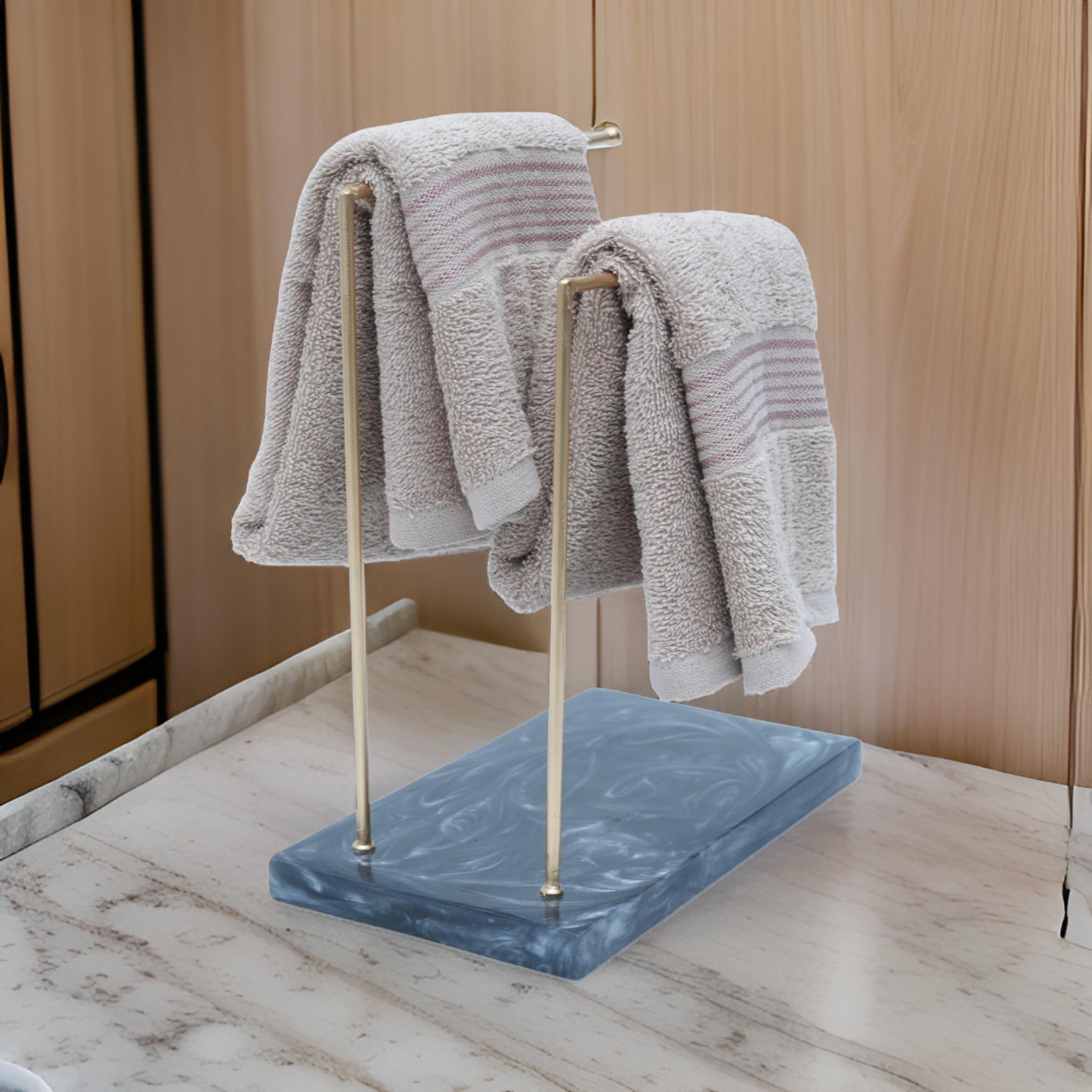 Luxury Dual Gold Metal Towel Stand With Black Resin Base