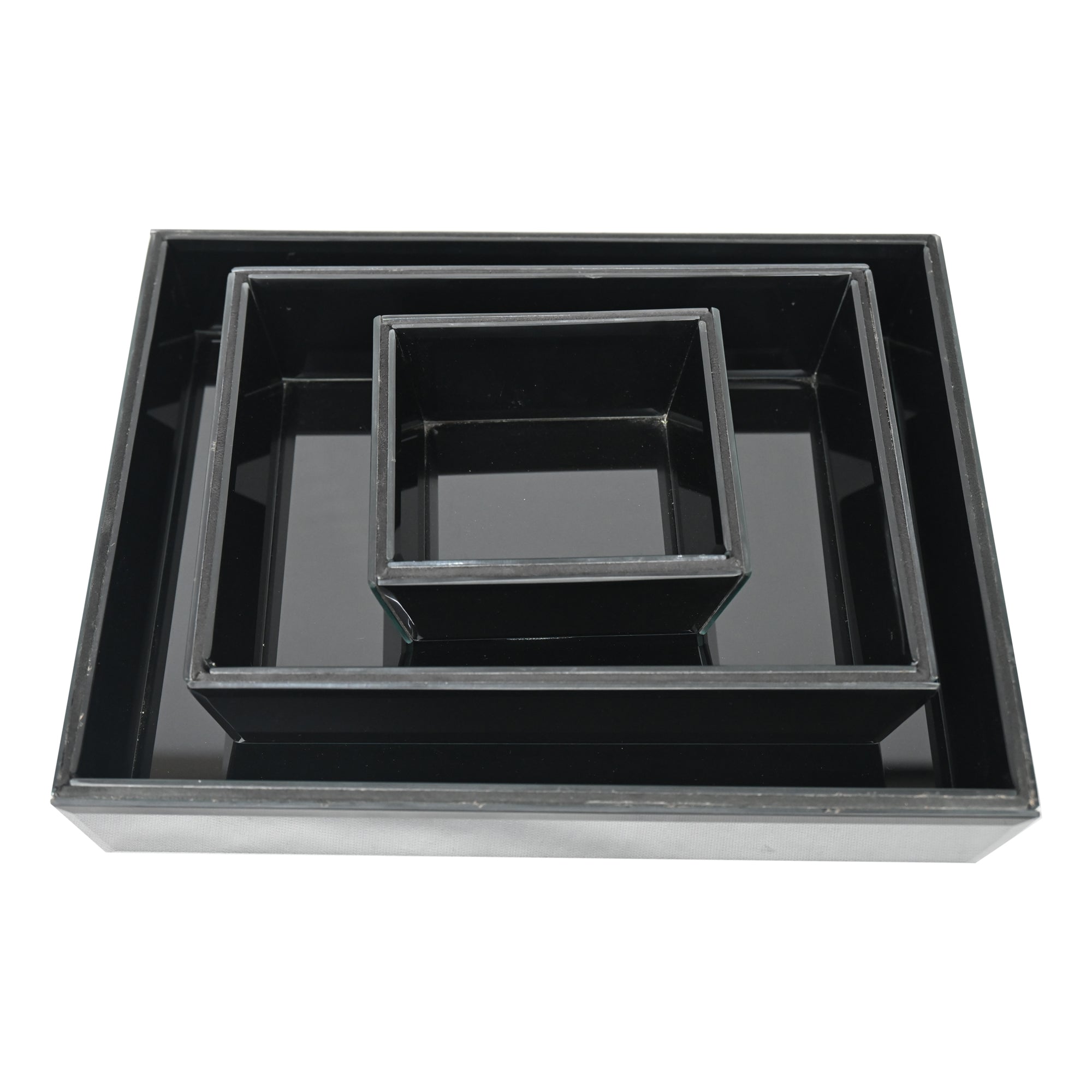Luxury Black Glass Tray Set of Three