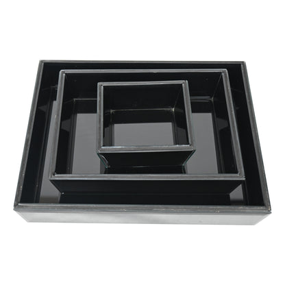 Set of 3 Black Glass Tray