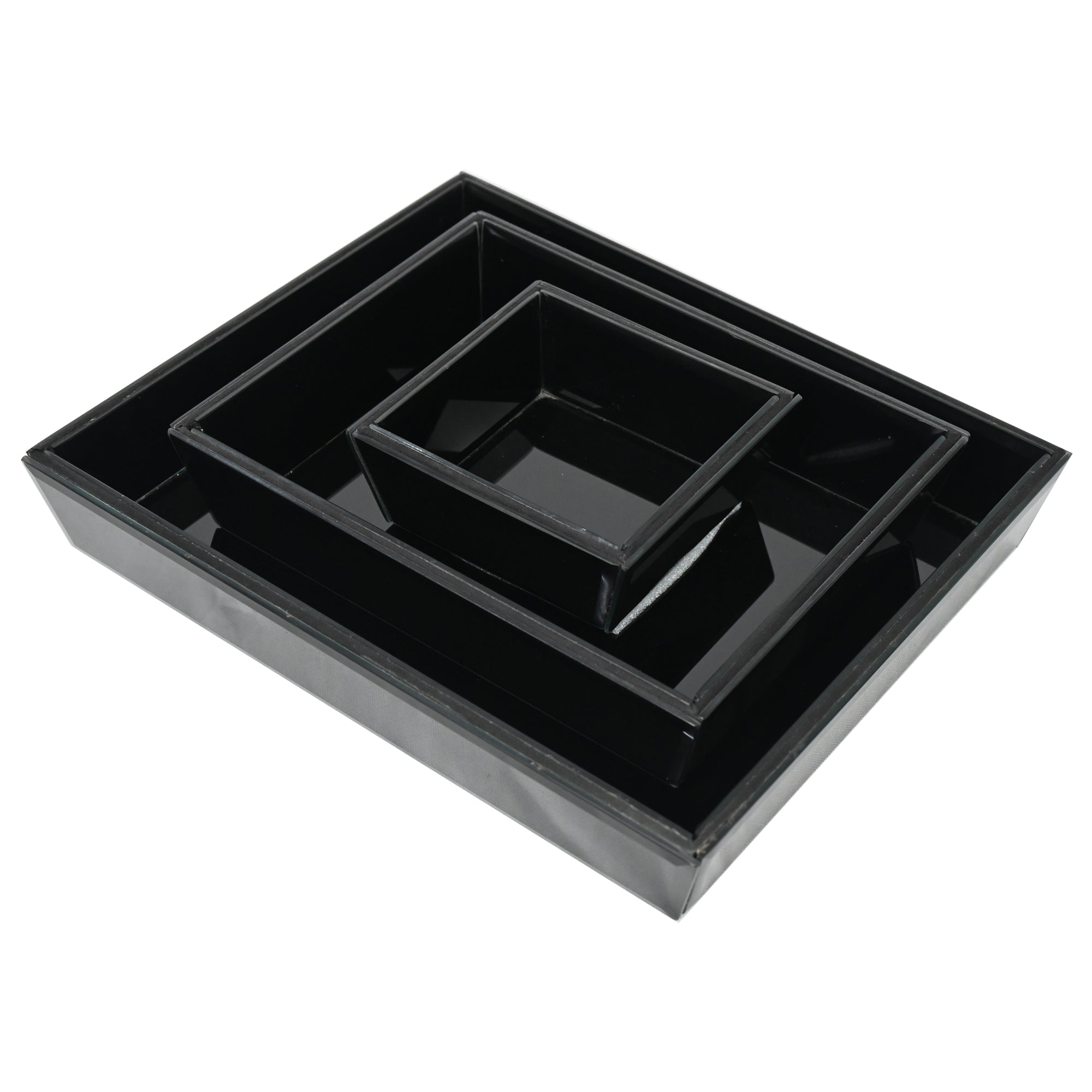 Luxury Black Glass Tray Set of Three
