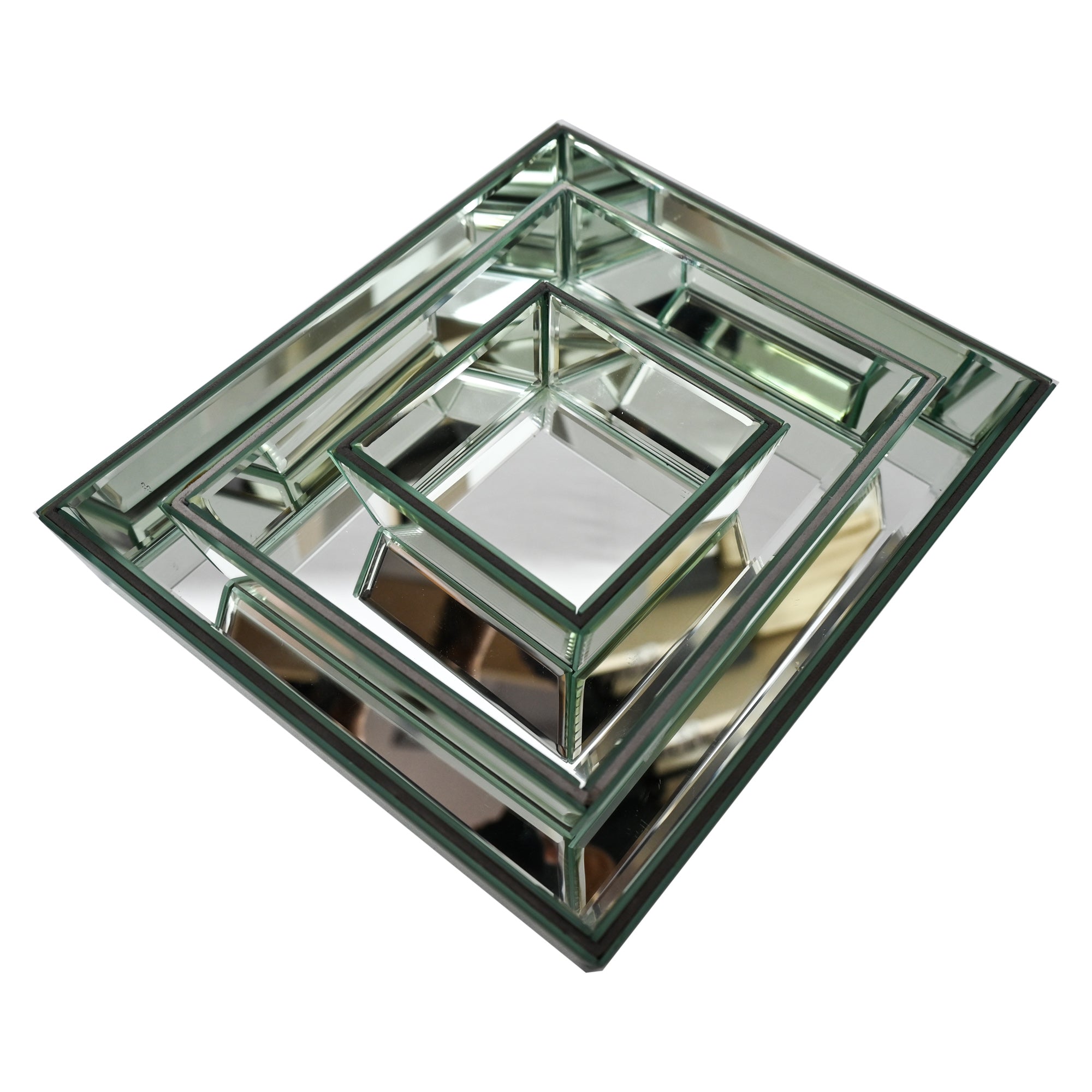 Luxury Silver Glass Tray Set of Three