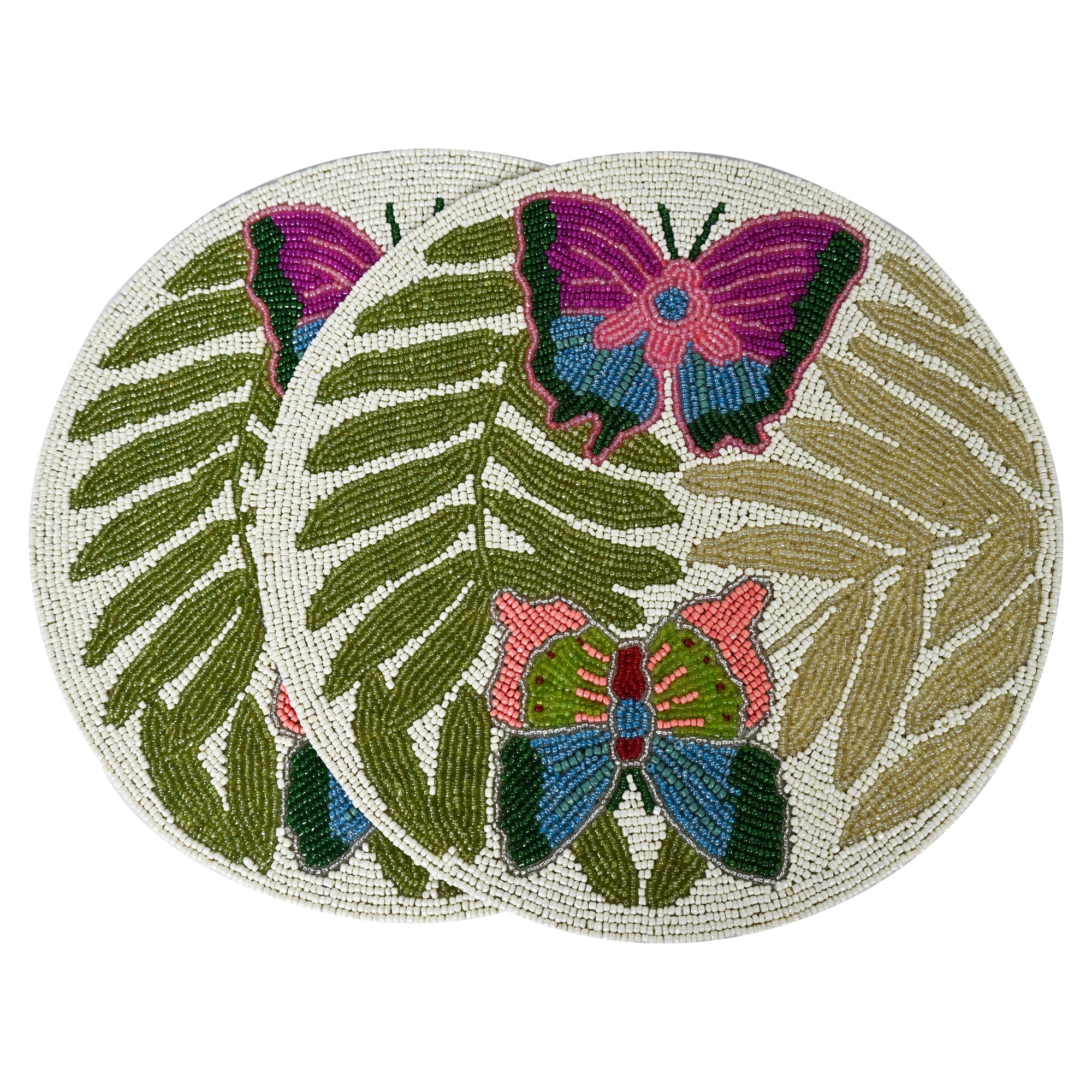 Round Beaded Butterfly Placemats Set of Two