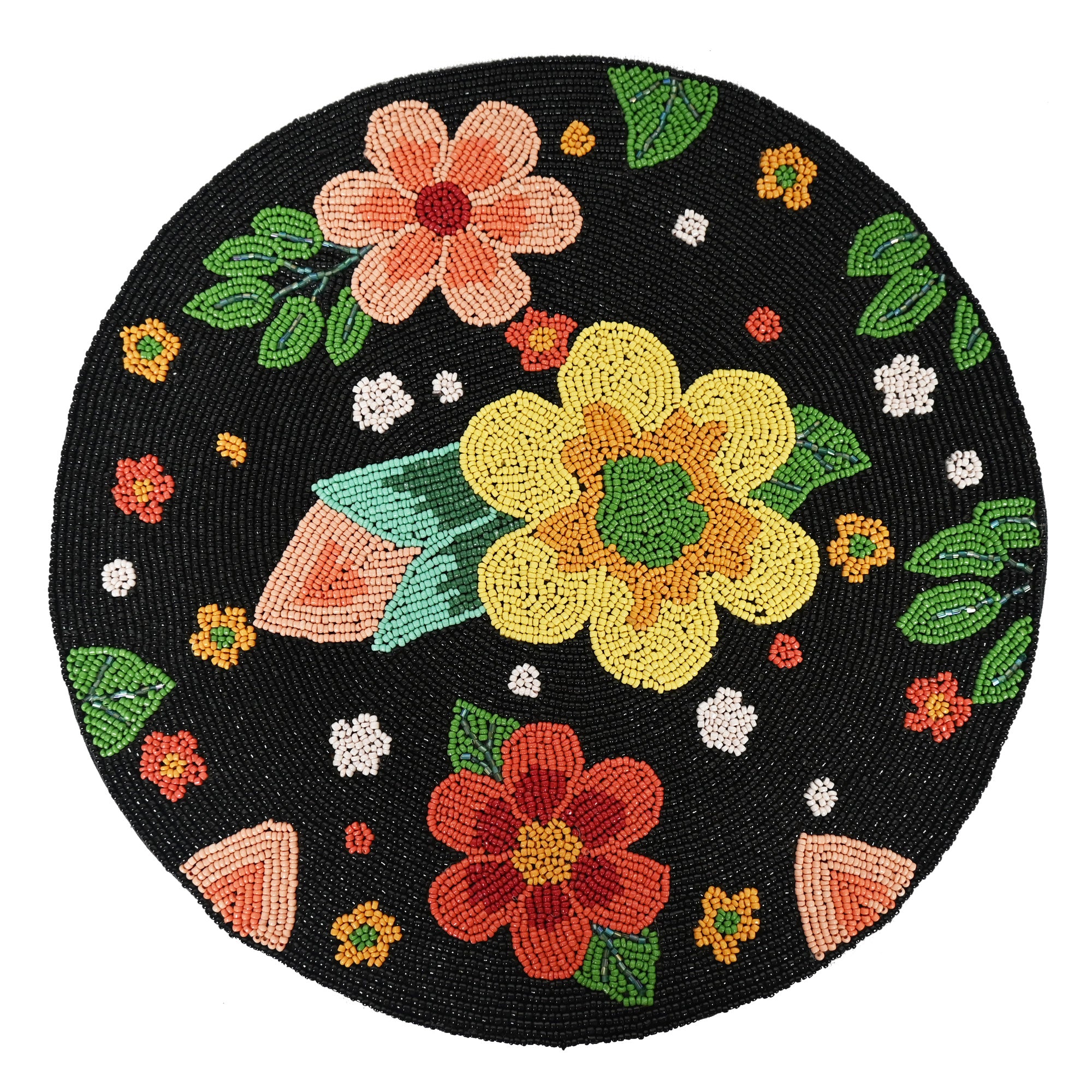 Round Beaded Floral Placemats Set of Two