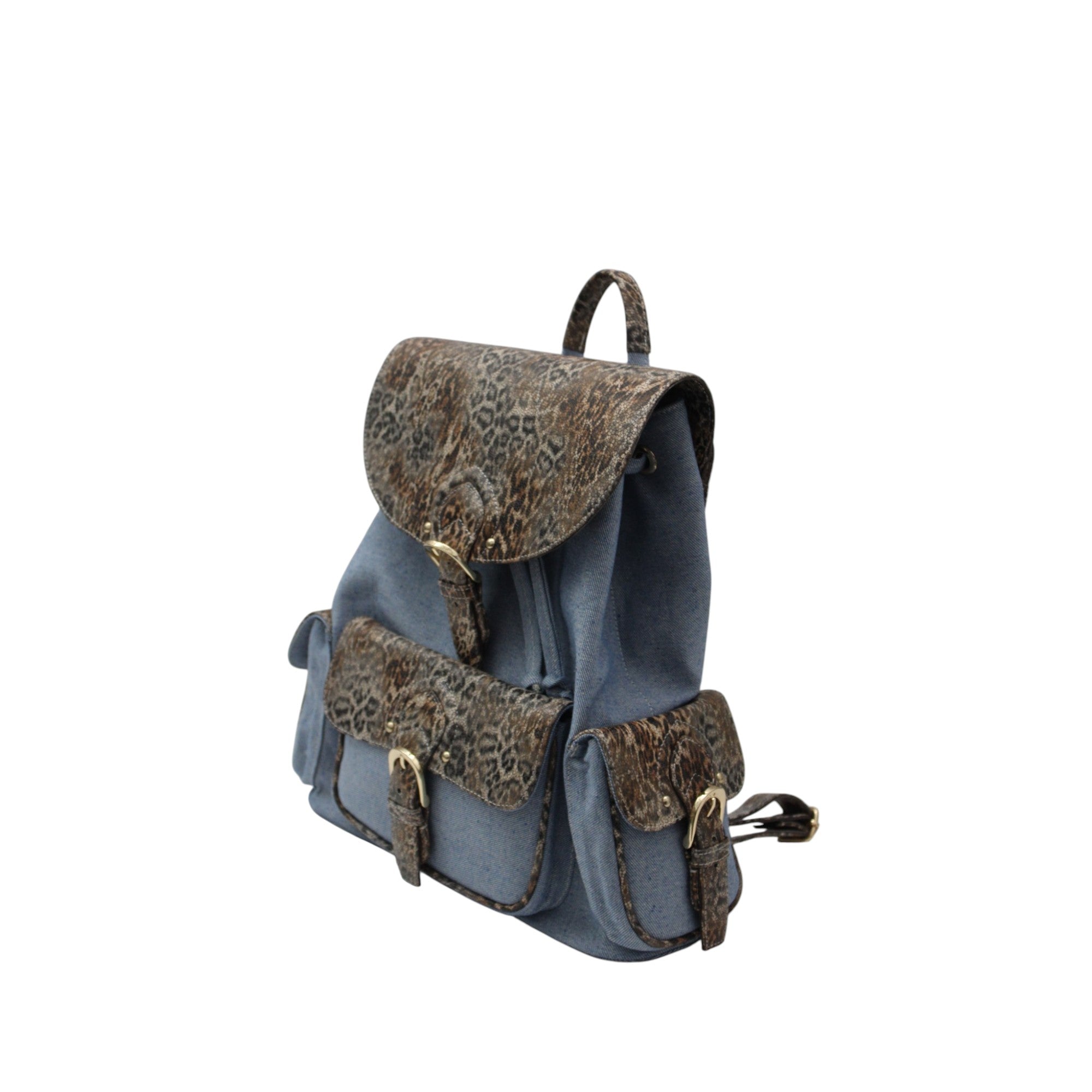 Denim Bag with Real Leather Texture snake skin pattern