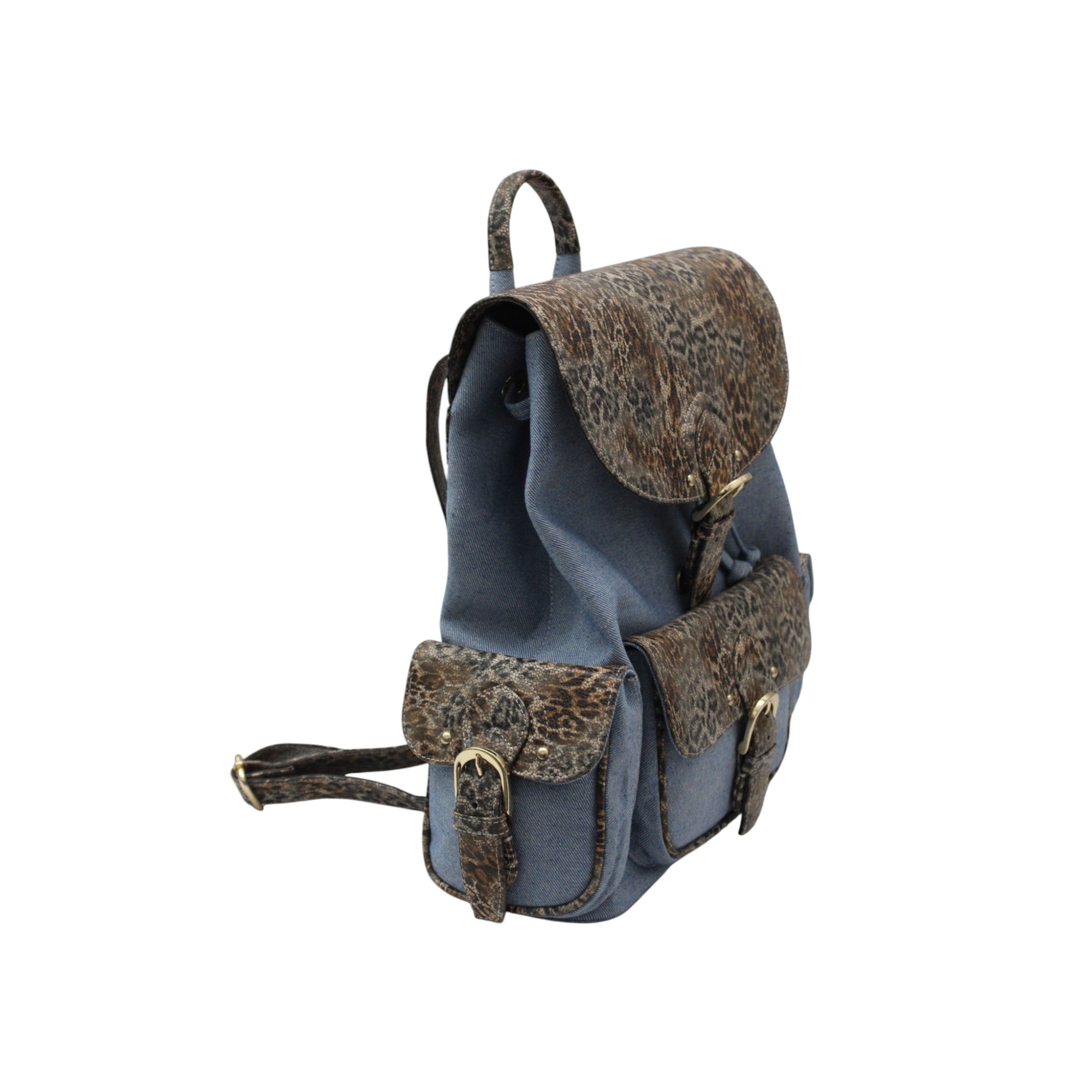 Denim Bag with Real Leather Texture snake skin pattern