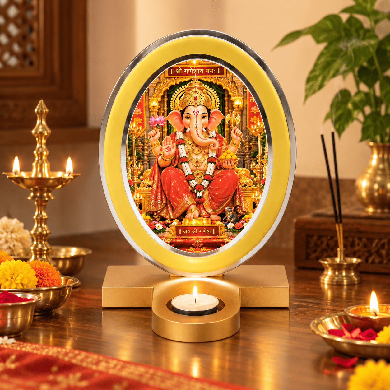 Lord Ganesha Oval Frame with Tealight Candle Holder