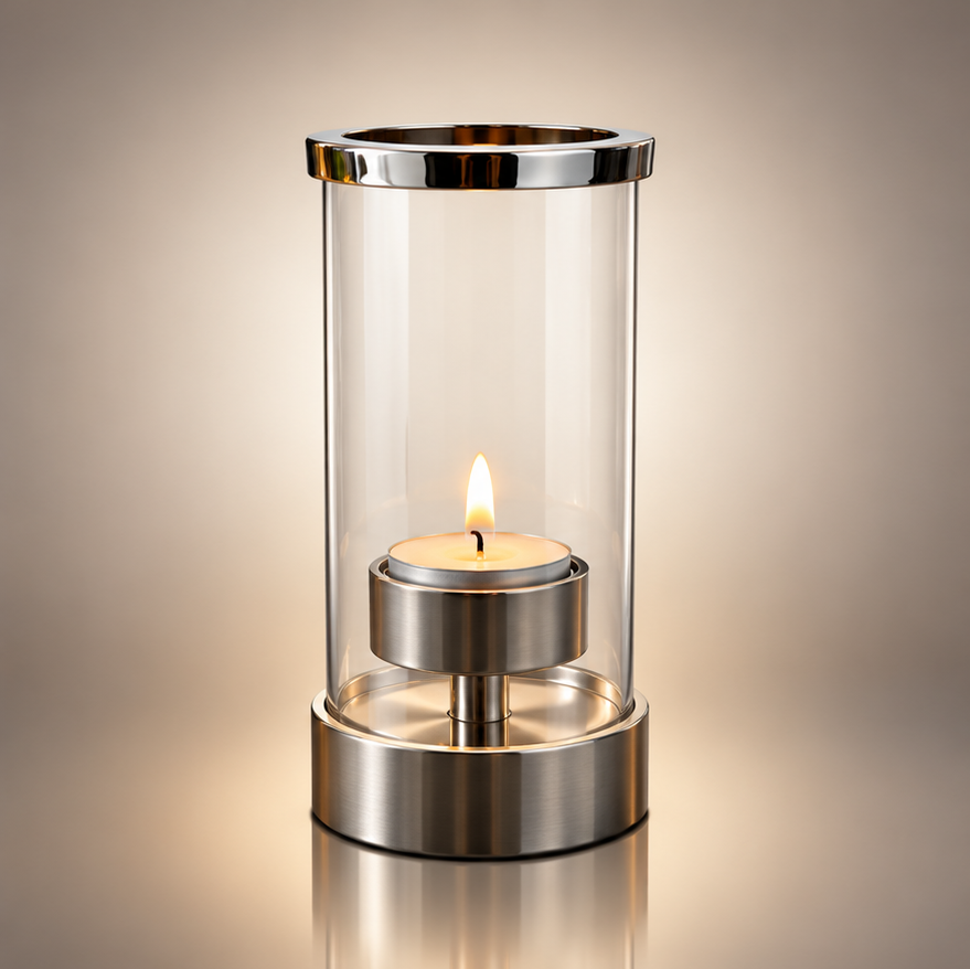 Elegant Stainless Steel & Glass Tealight Candle Holder for Diwali Decor