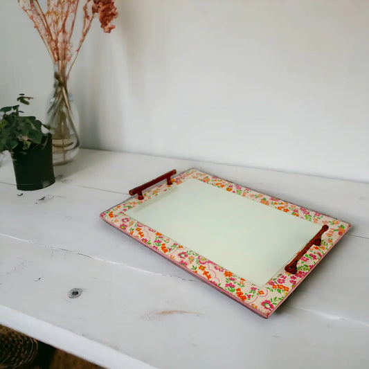 Glass & Printed Fabric Tray  with Handles