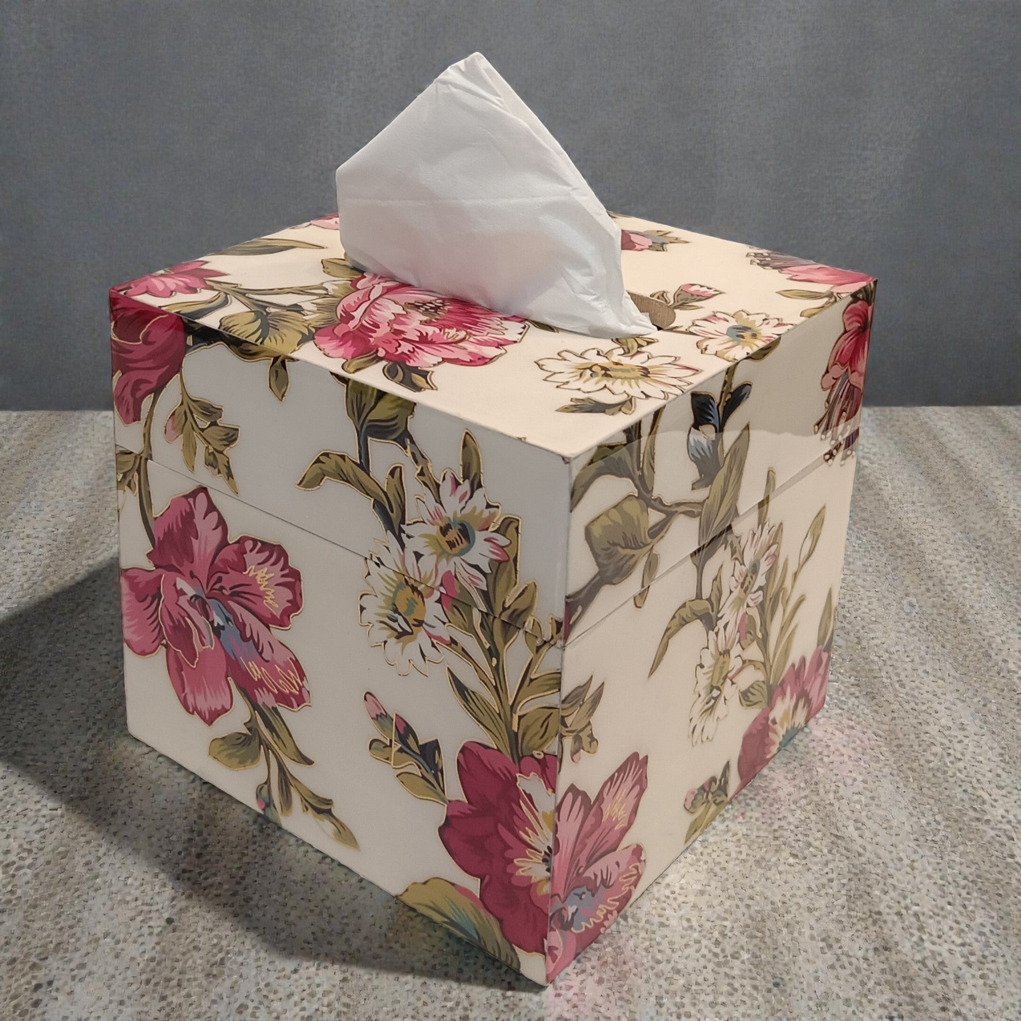Luxury Designer Flower Design Square Resin Tissue Box