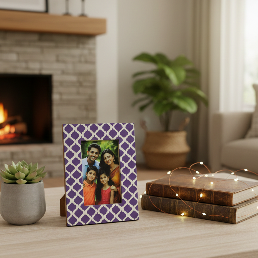 Handcrafted Purple Moroccan Lattice Photo Frame