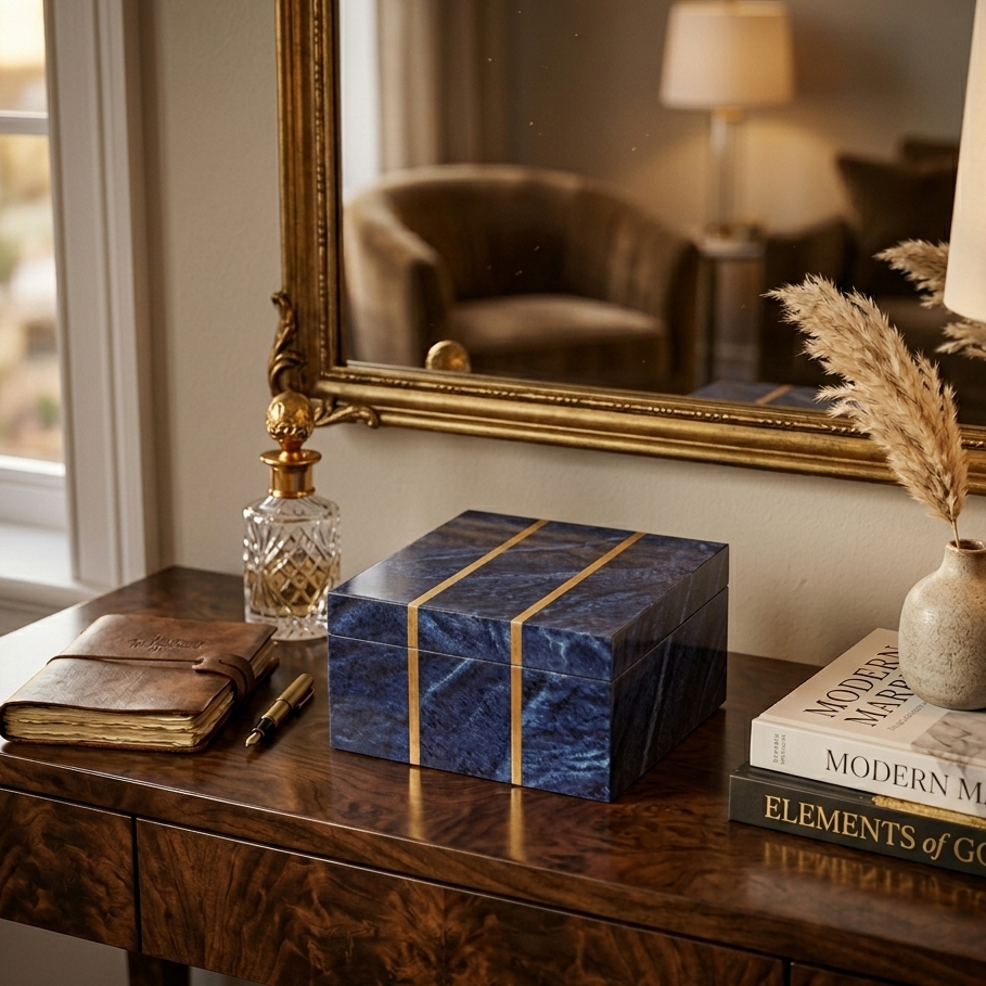 Blue Marble & Gold Jewellery Box