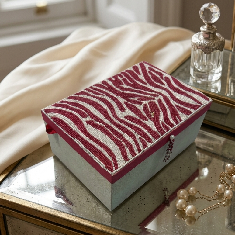 Red Zebra Beaded Jewelry Box