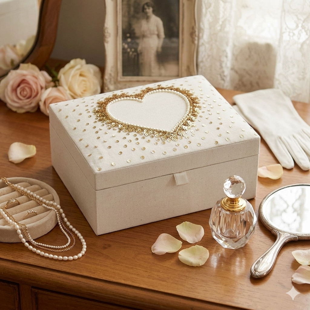  Beautiful Heart Sequin Beaded Stationary Box for Kids 