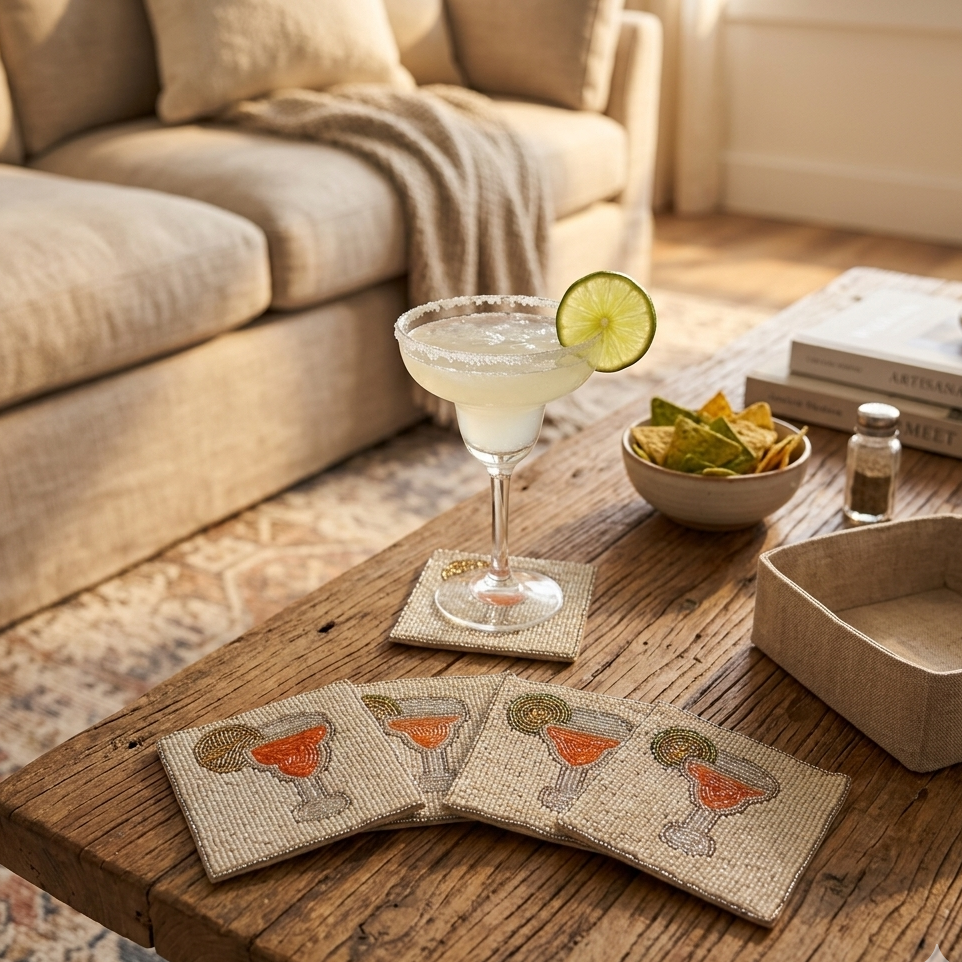 Handmade Beaded Cocktail Coasters — Set of 4