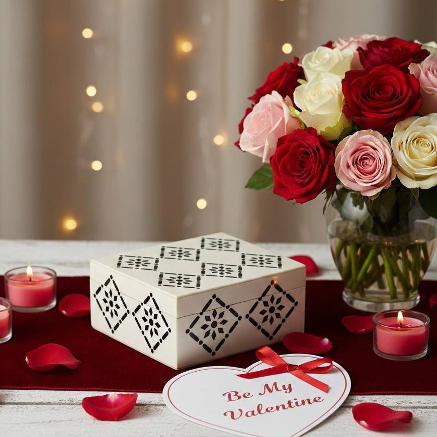 Modern Monochrome Inlay Geometric Keepsake Box