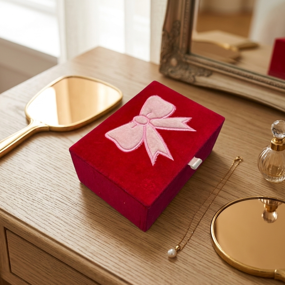Bow Design Red Jewellery Box