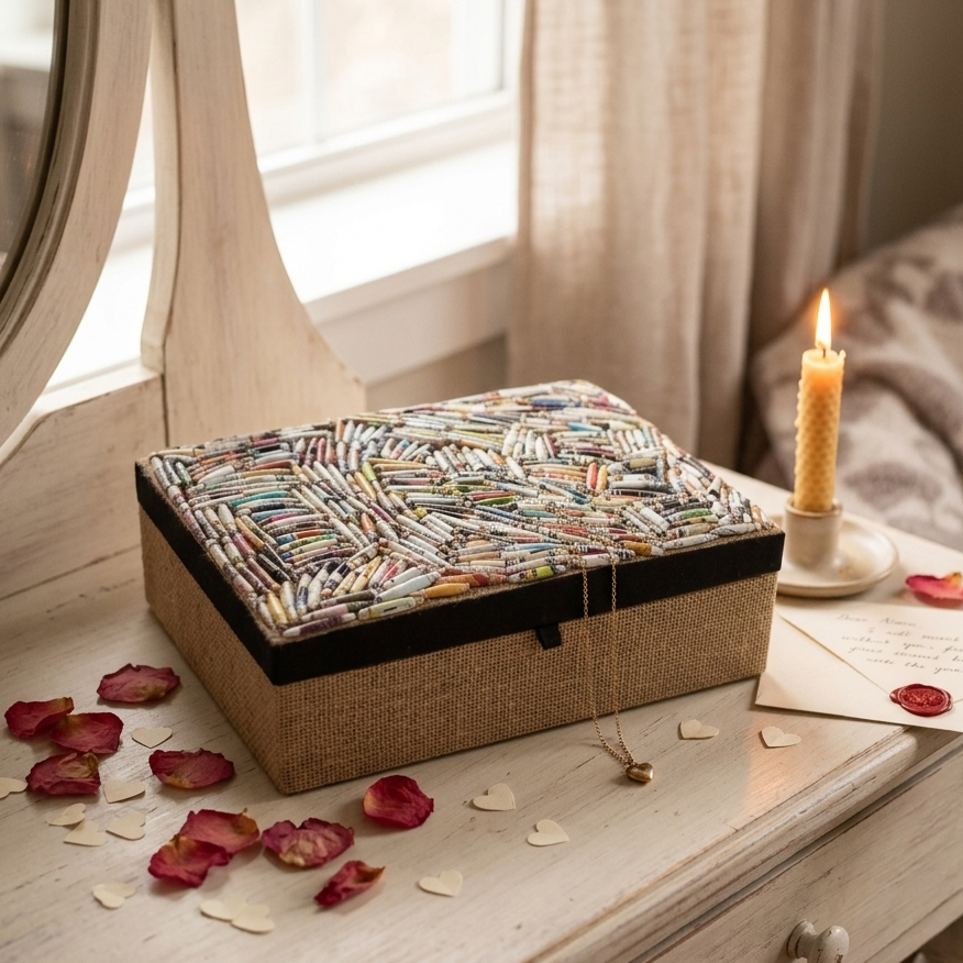 Geometric Monochrome Bone Inlay Box