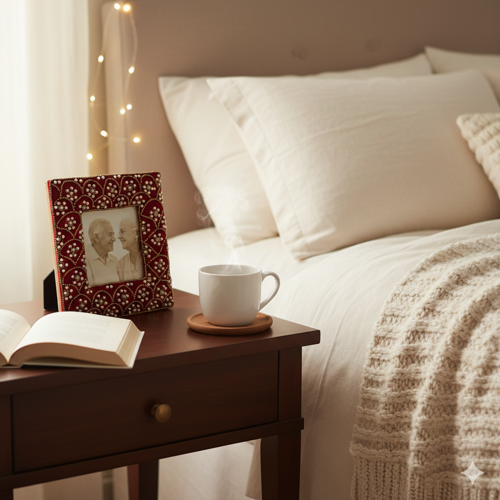  Royal Crimson Velvet & Pearl Hand-Embellished Photo Frame 