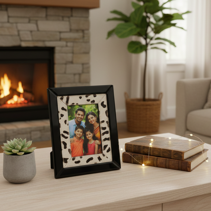 Chic Leopard Print & Smoked Glass Photo Frame