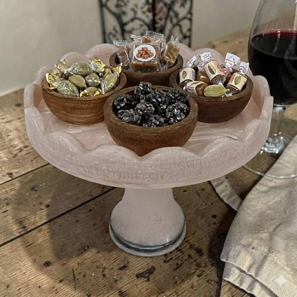 Multipurpose Handcrafted Revolving Resin Tray With Wooden Bowl