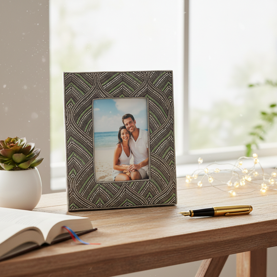 Artisan Hand-Beaded Mosaic Photo Frame