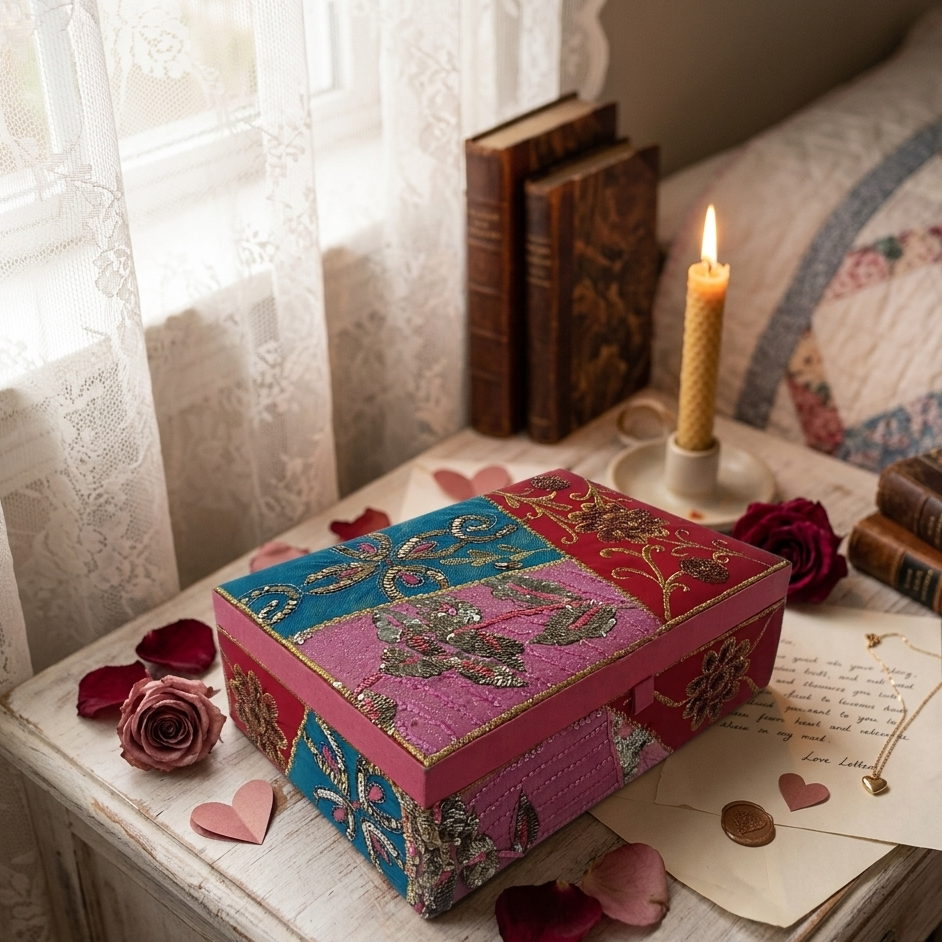 Handcrafted Indian Patchwork Jewelry Box