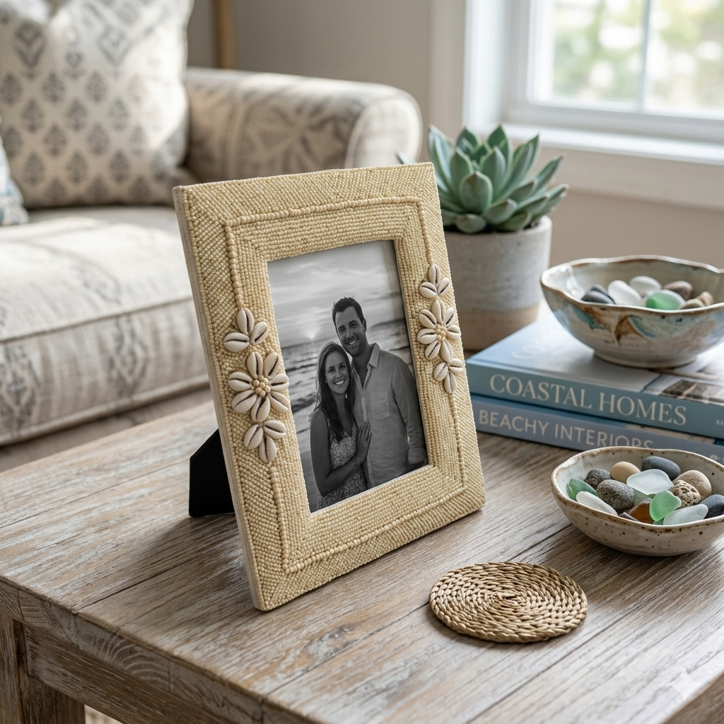  Handcrafted Shell & Bead Work Photo Frame 