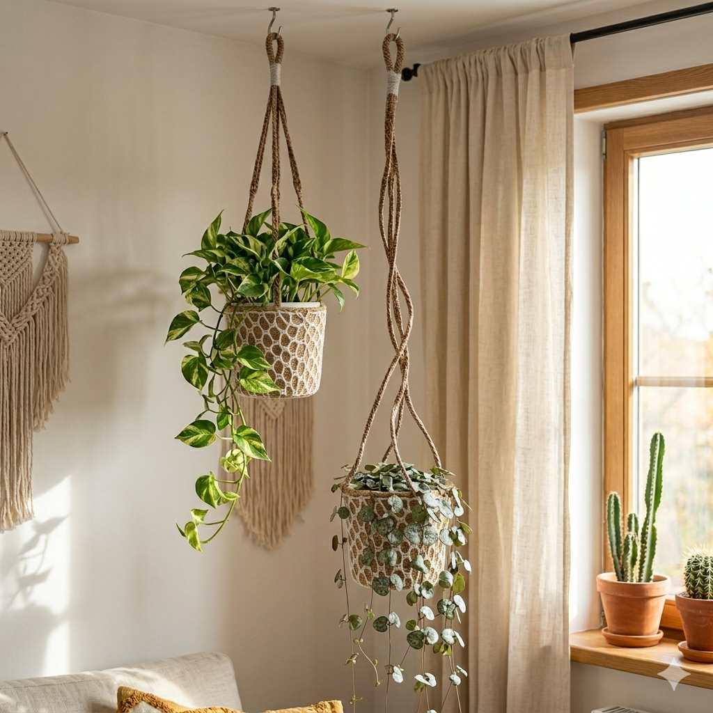 Macrame Hanging Plant Pot Holders – Set of 2